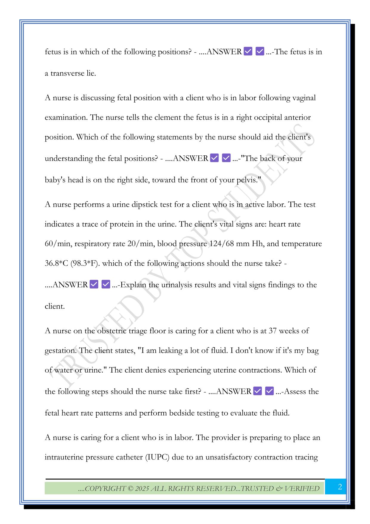 ATI RN Labor Assessment Exam 2025 Questions and Answers