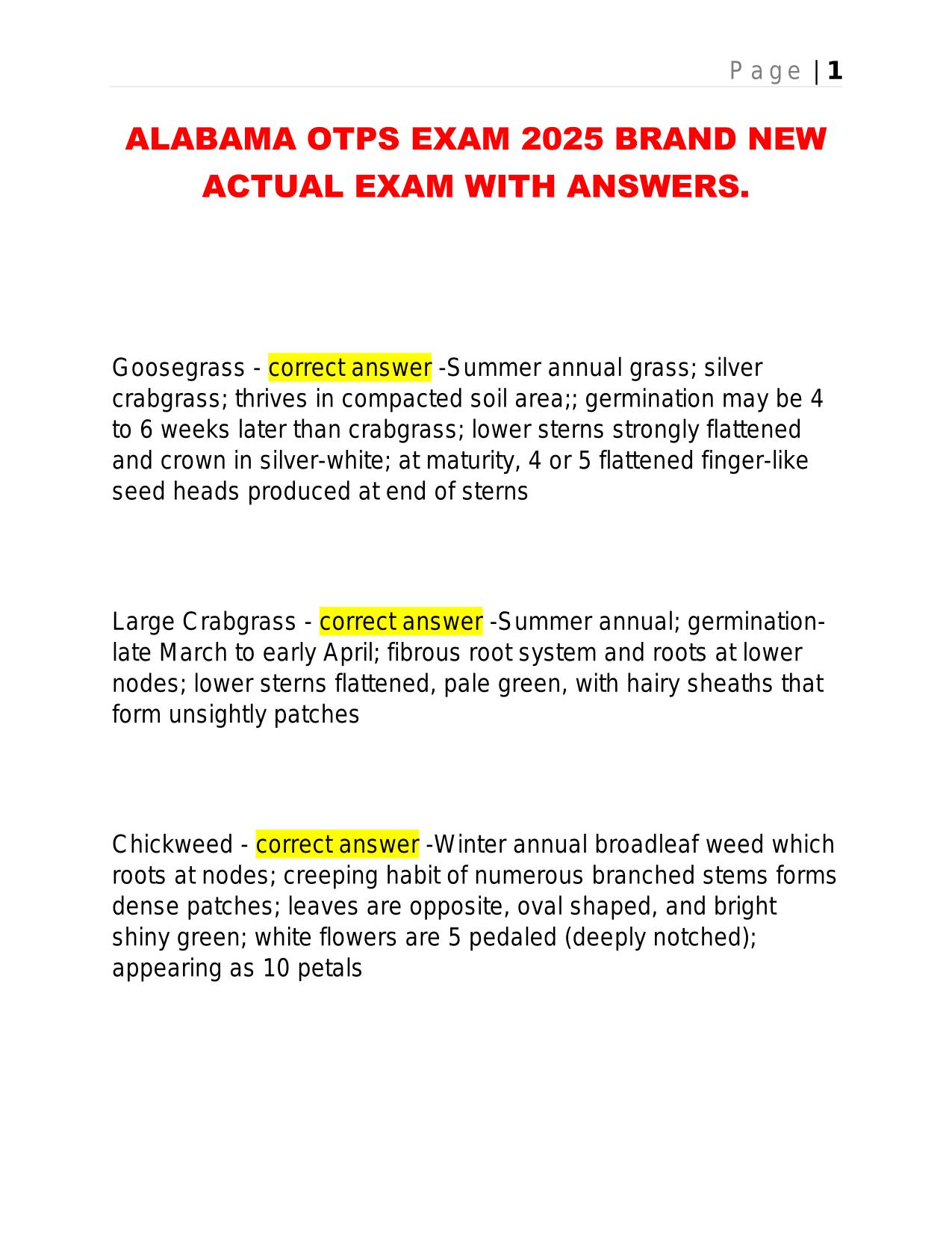 ALABAMA OTPS EXAM 2025 BRAND NEW ACTUAL EXAM WITH ANSWERS.