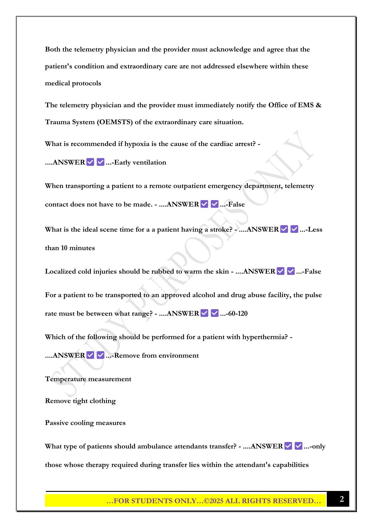 SNHD EMT Protocols Exam 2025 Questions and Answers