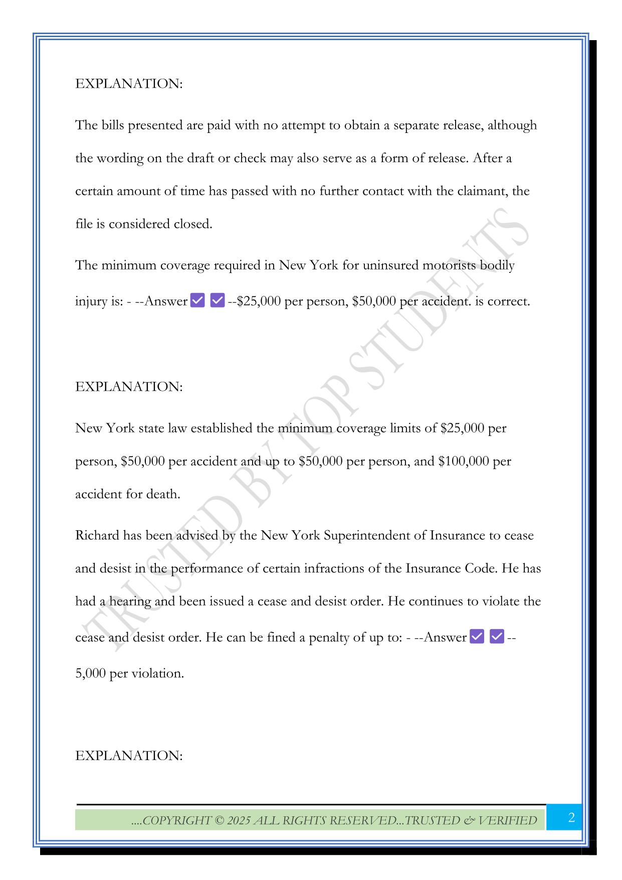 New York Auto Adjuster prep questions 2025 with Correct Answers