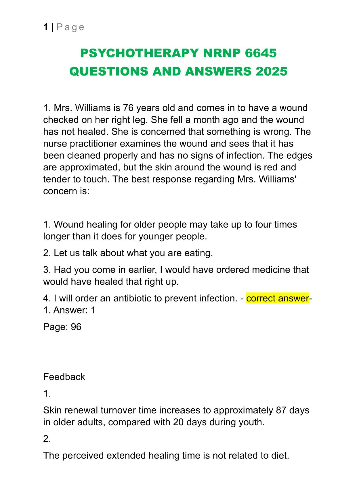 PSYCHOTHERAPY NRNP 6645 QUESTIONS AND ANSWERS 2025