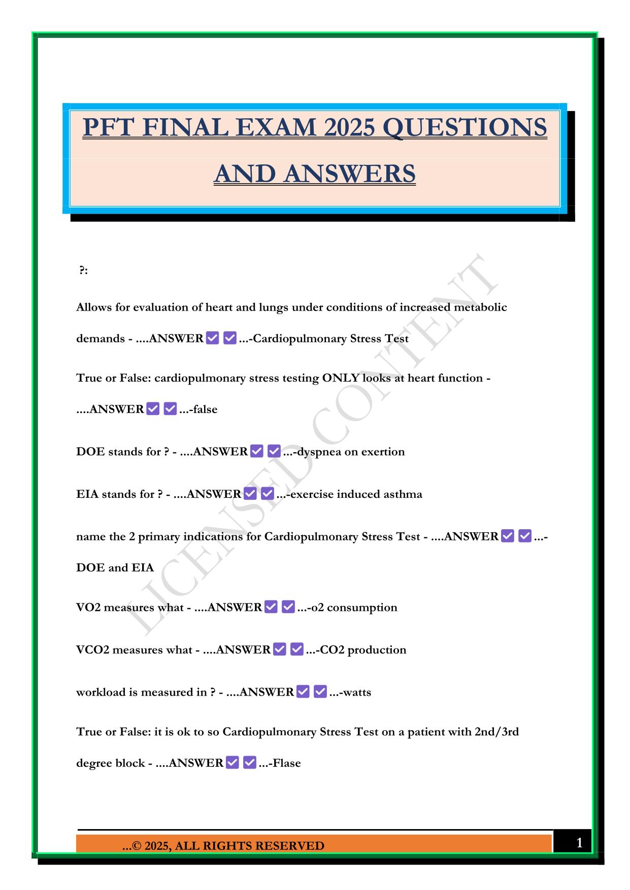 PFT FINAL EXAM 2025 QUESTIONS AND ANSWERS