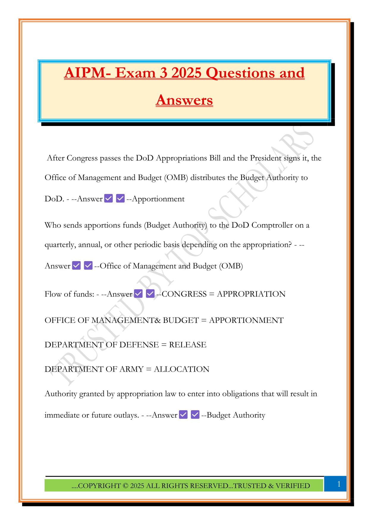 AIPM- Exam 3 2025 Questions and Answers