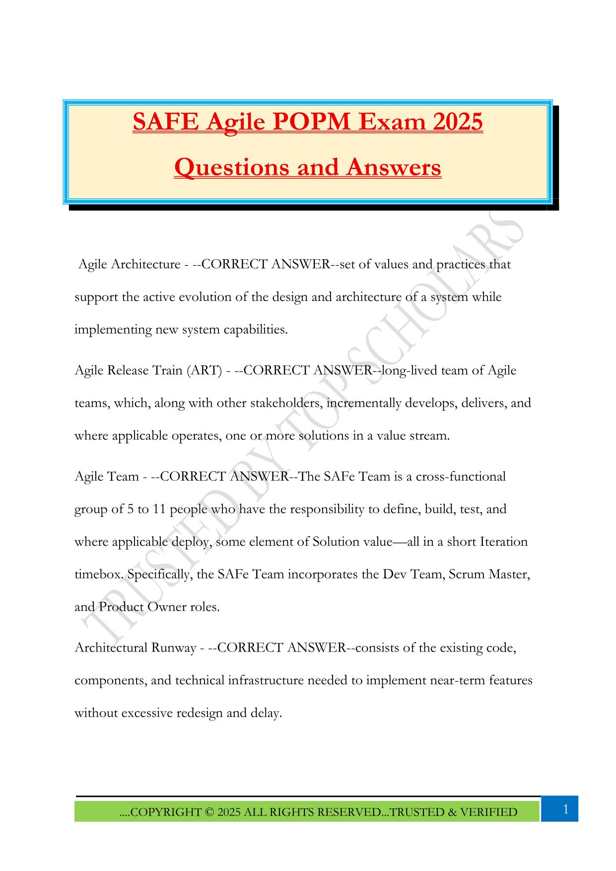 SAFE Agile POPM Exam 2025 Questions and Answers