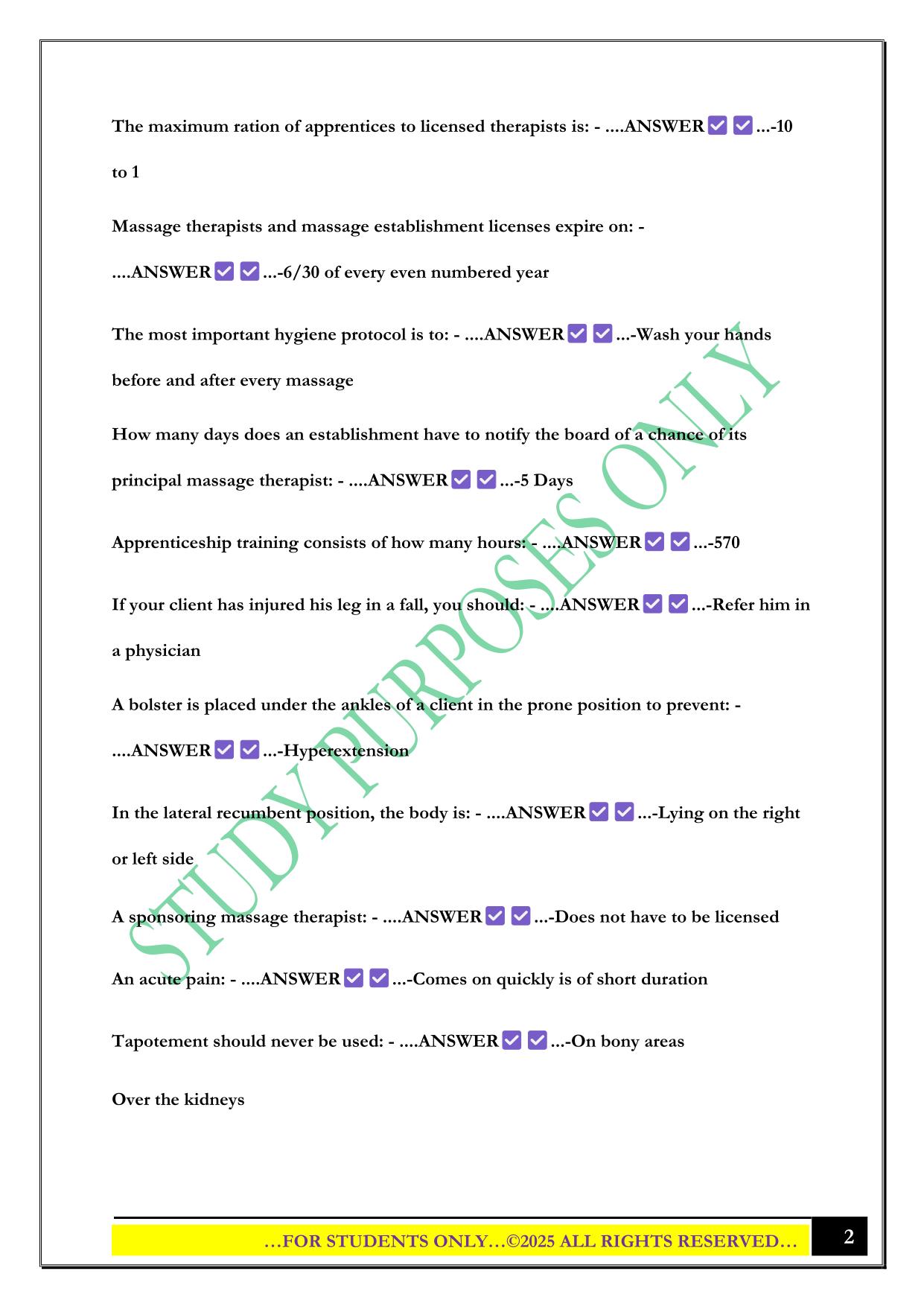 Hawaii Massage Exam Study Guide 2025 Questions and Answers