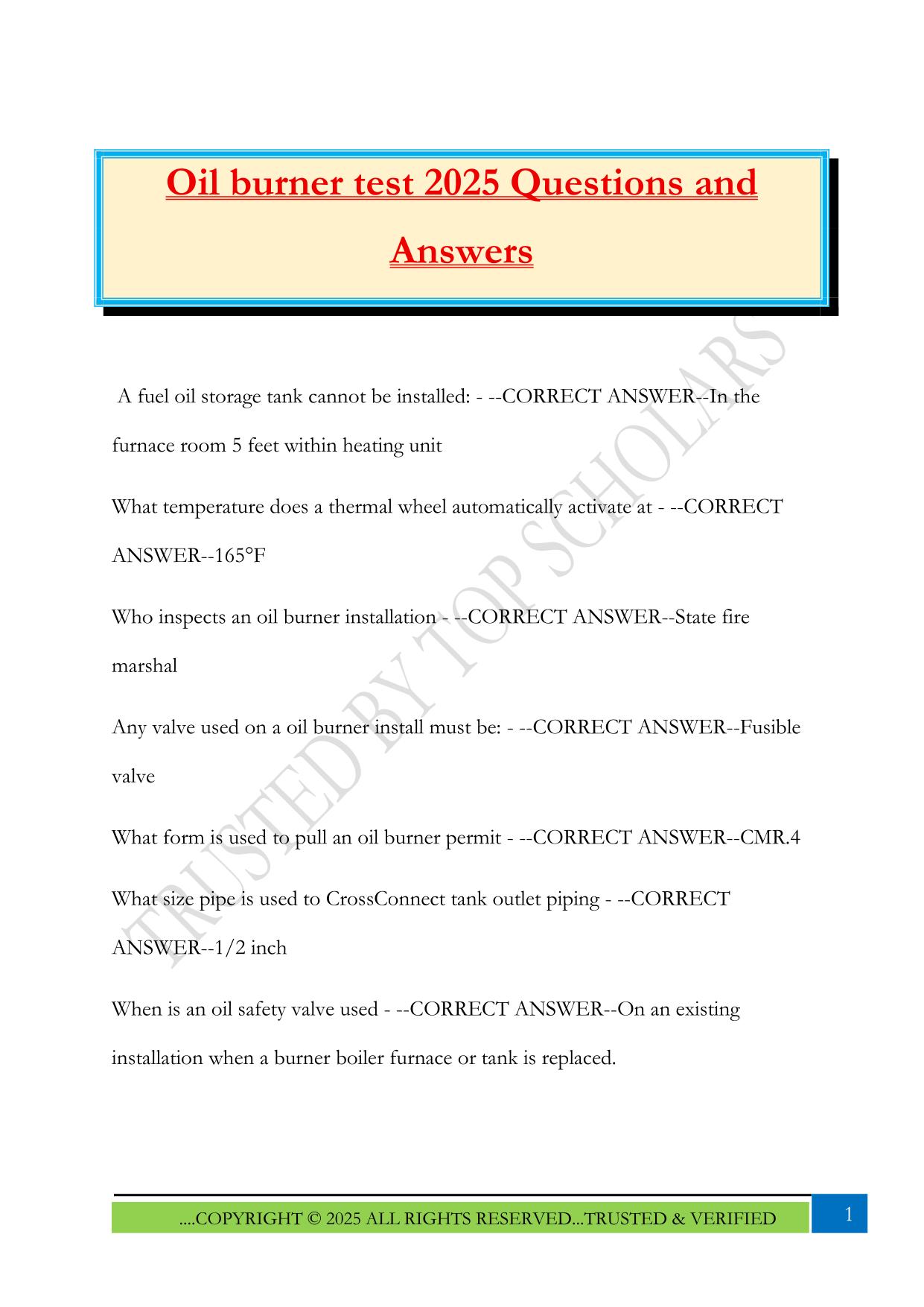 Oil burner test 2025 Questions and Answers