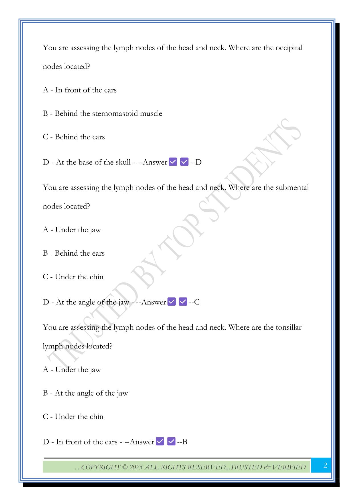 Head and Neck Assessment questions 2025 with Answers