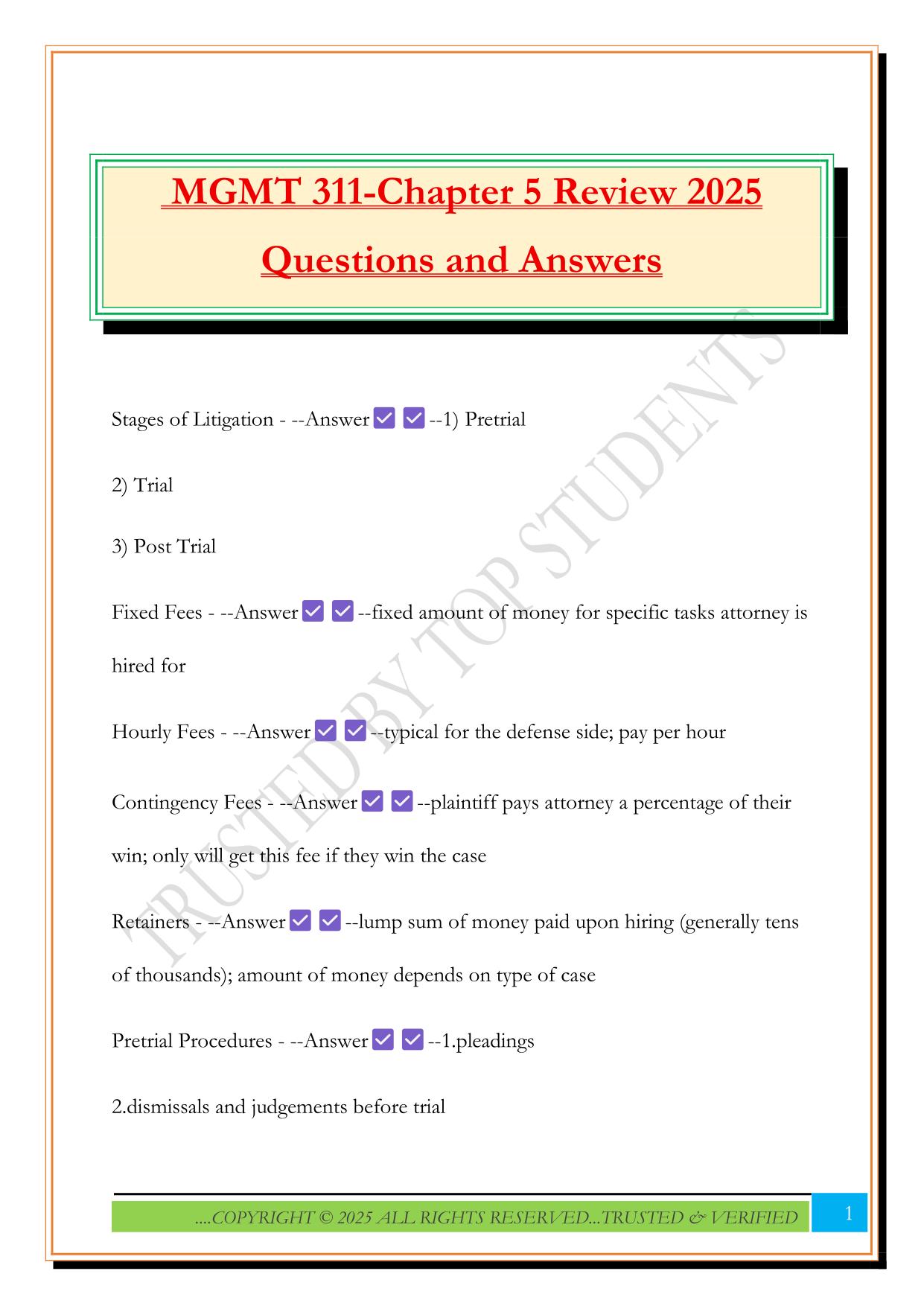 MGMT 311-Chapter 5 Review 2025 Questions and Answers