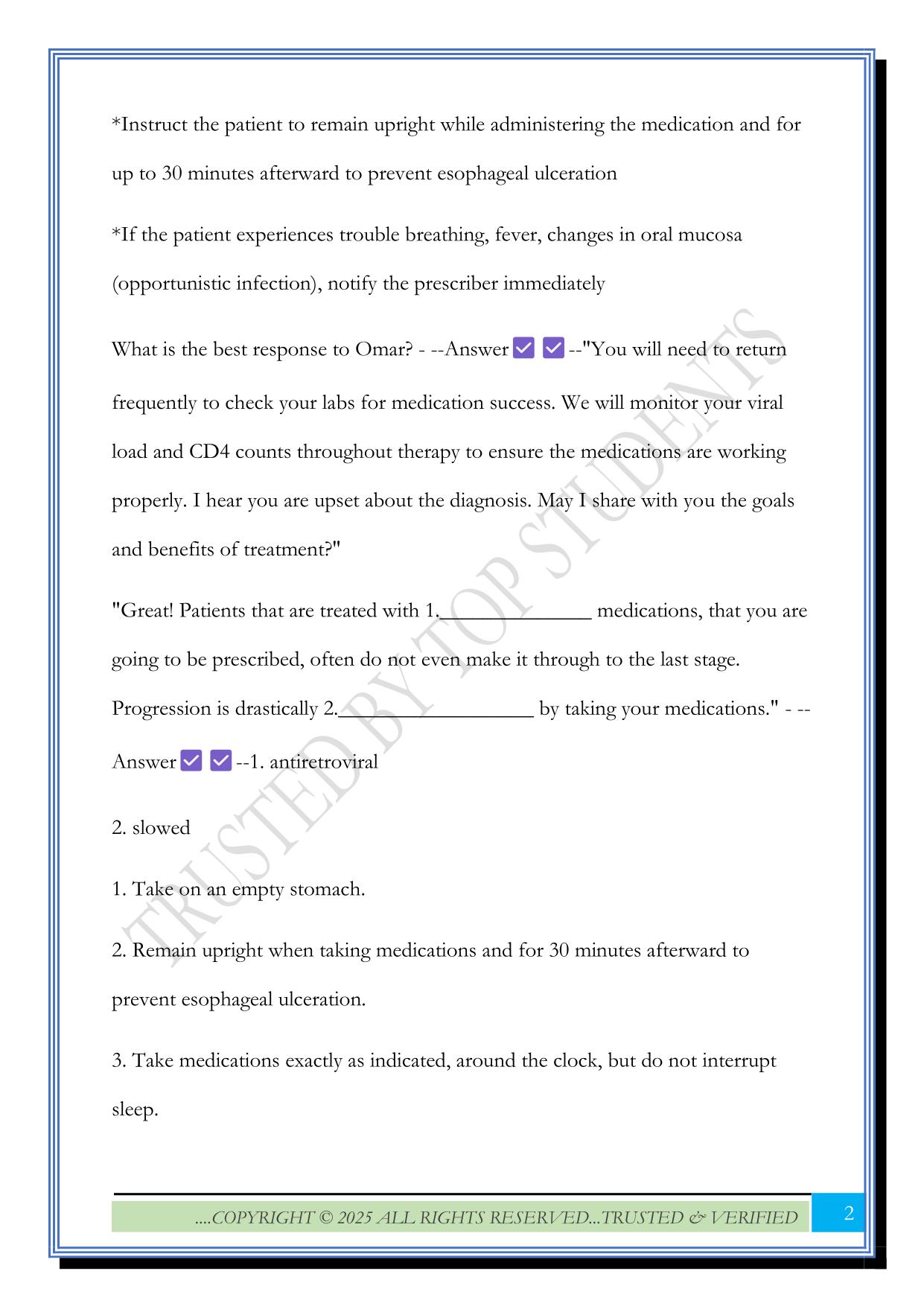 Nursing Application: Antivirals: HIV Infection and AIDS Exam 2025 Questions and Answers