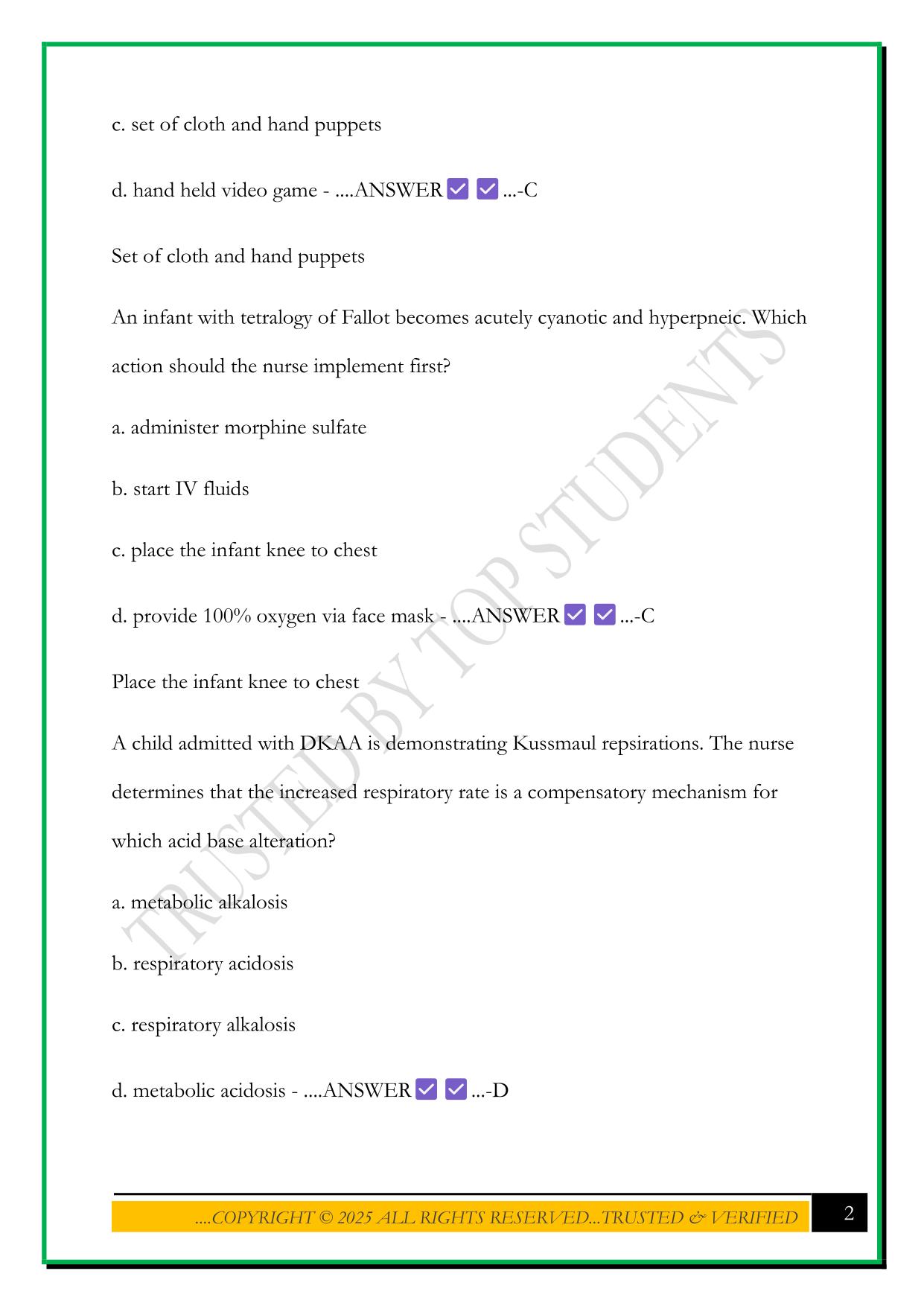 PEDIATRIC HESIEXAM 2025 QUESTIONS AND ANSWERS