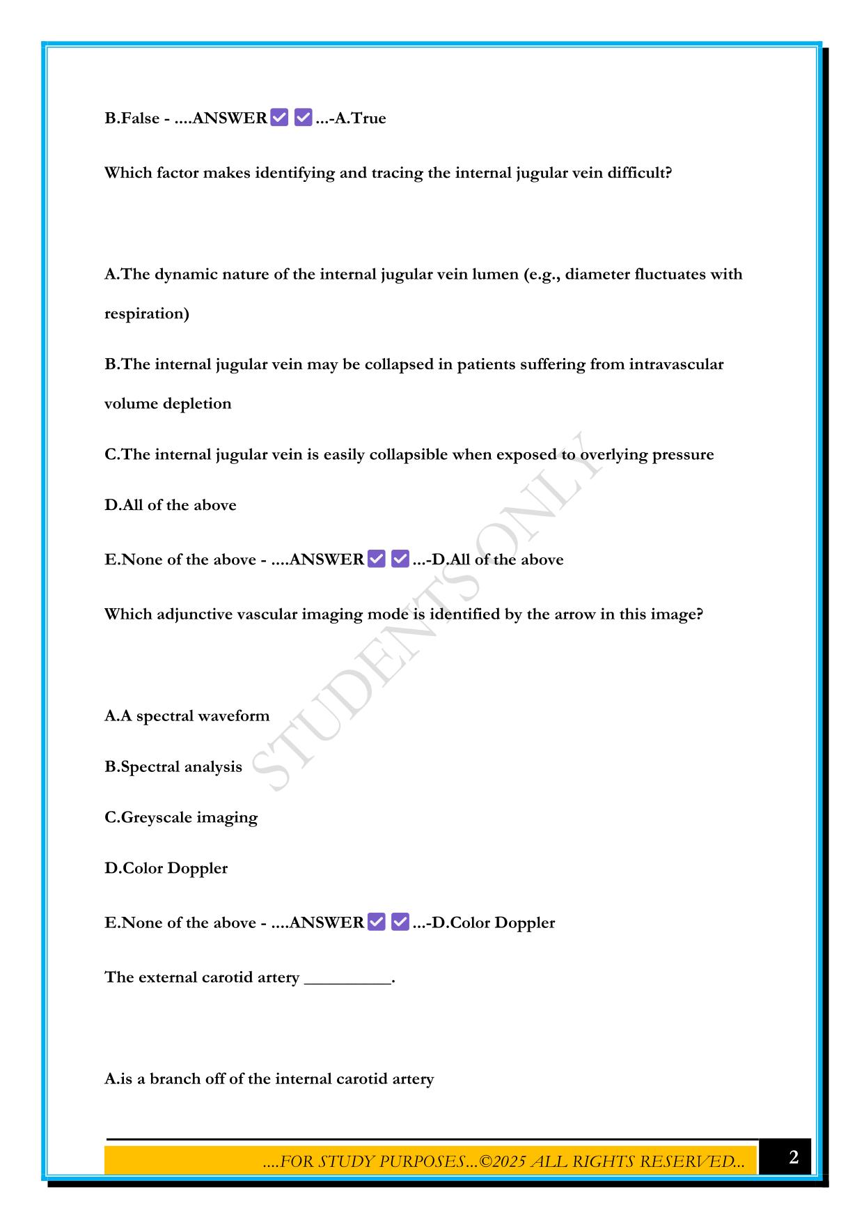 SONOSIM CEREBROVASCULAR: ANATOMY AND PHYSIOLOGY MASTERY TEST 2025 QUESTIONS AND ANSWERS