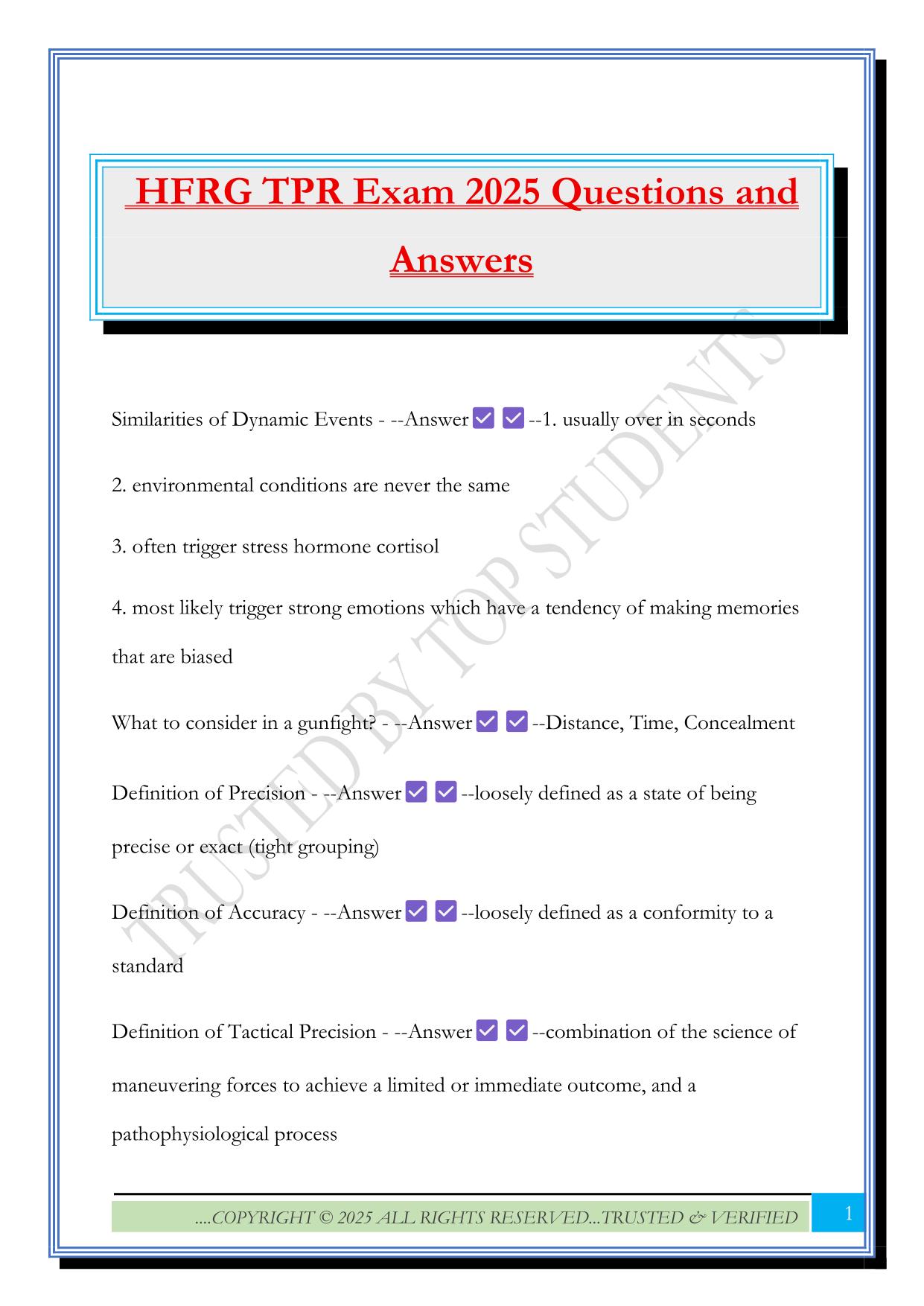 HFRG TPR Exam 2025 Questions and Answers