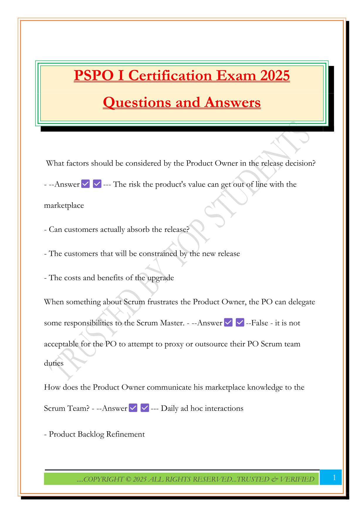 PSPO I Certification Exam 2025 Questions and Answers