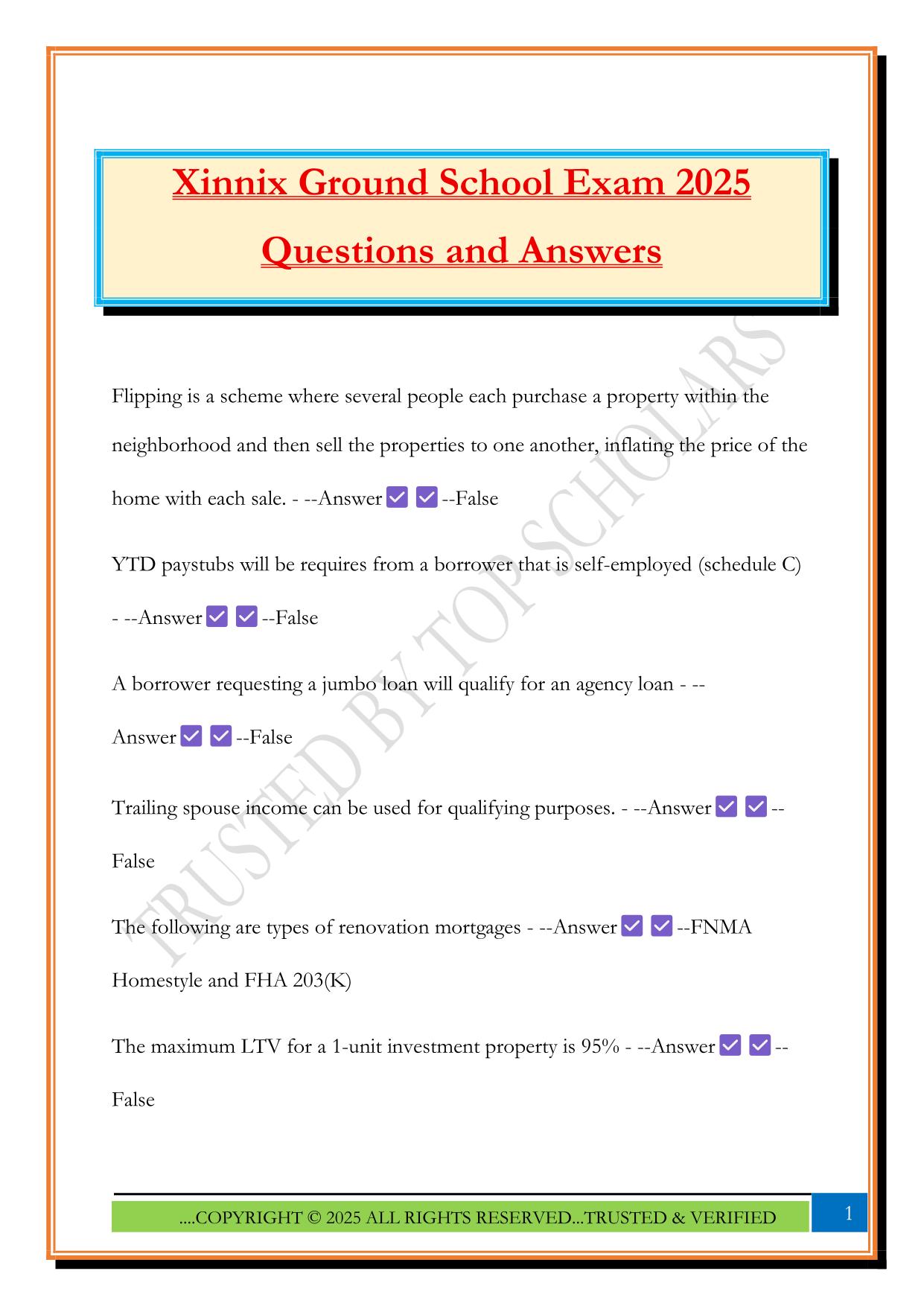 Xinnix Ground School Exam 2025 Questions and Answers
