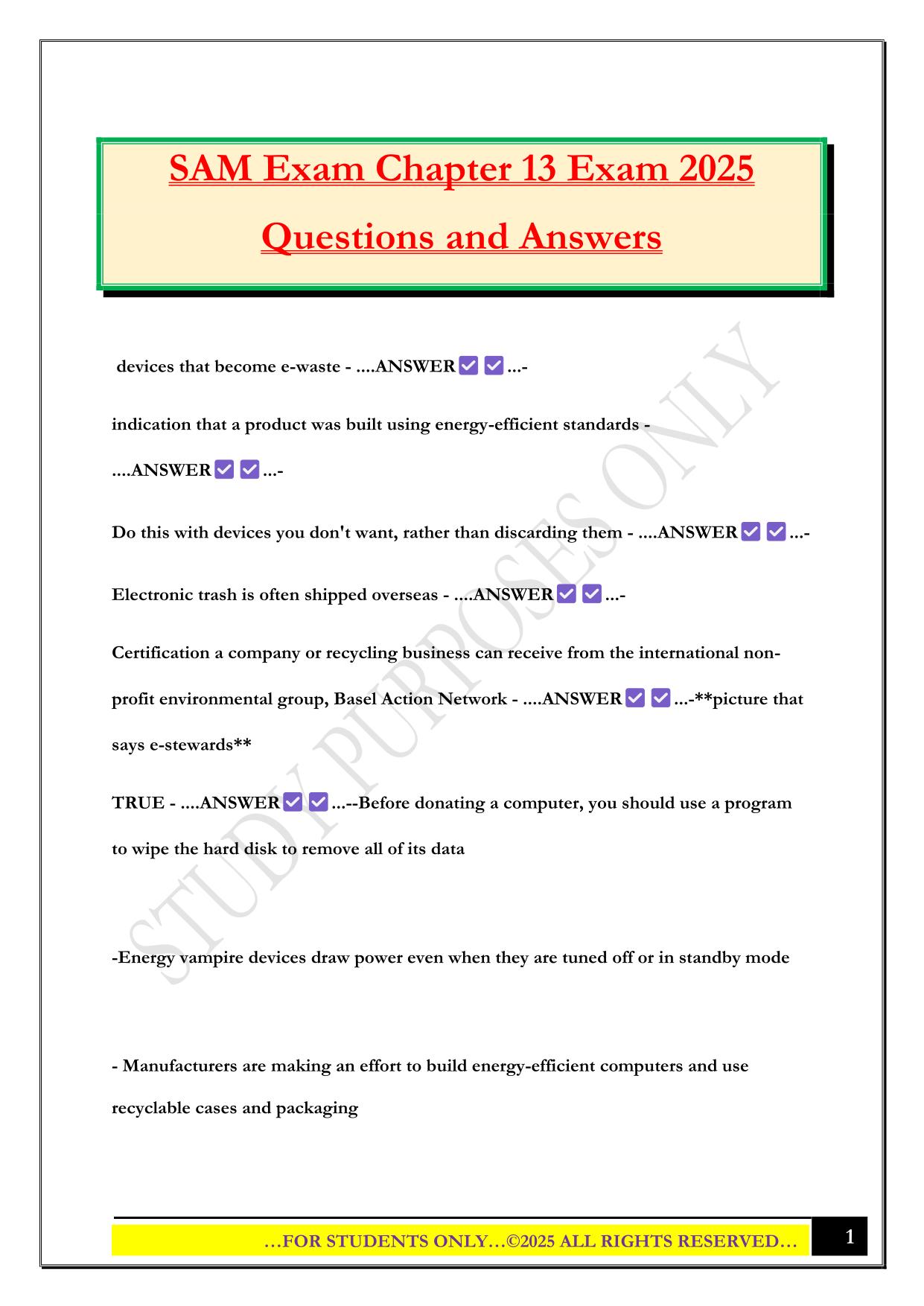 SAM Exam Chapter 13 Exam 2025 Questions and Answers