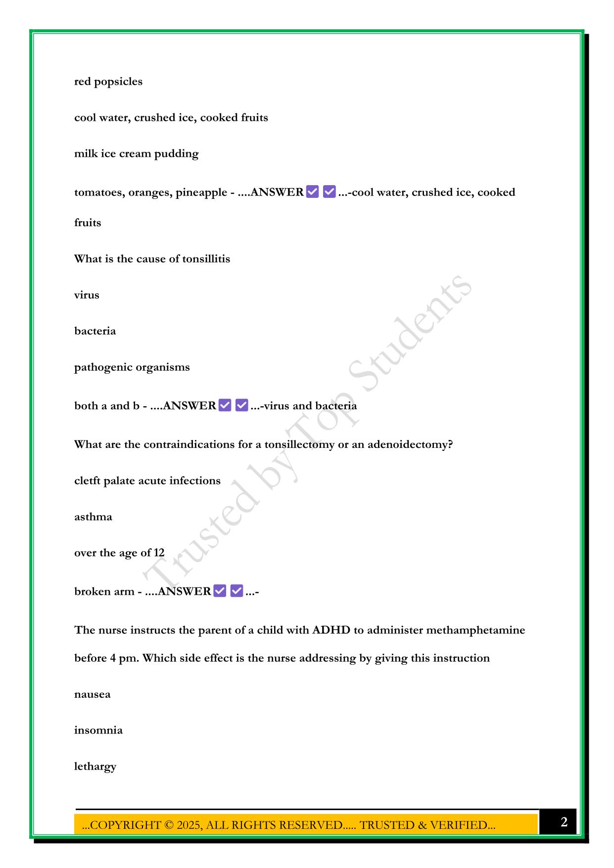 PEDIATRIC DISEASES & DISORDERS EXAM 2025 QUESTIONS AND ANSWERS