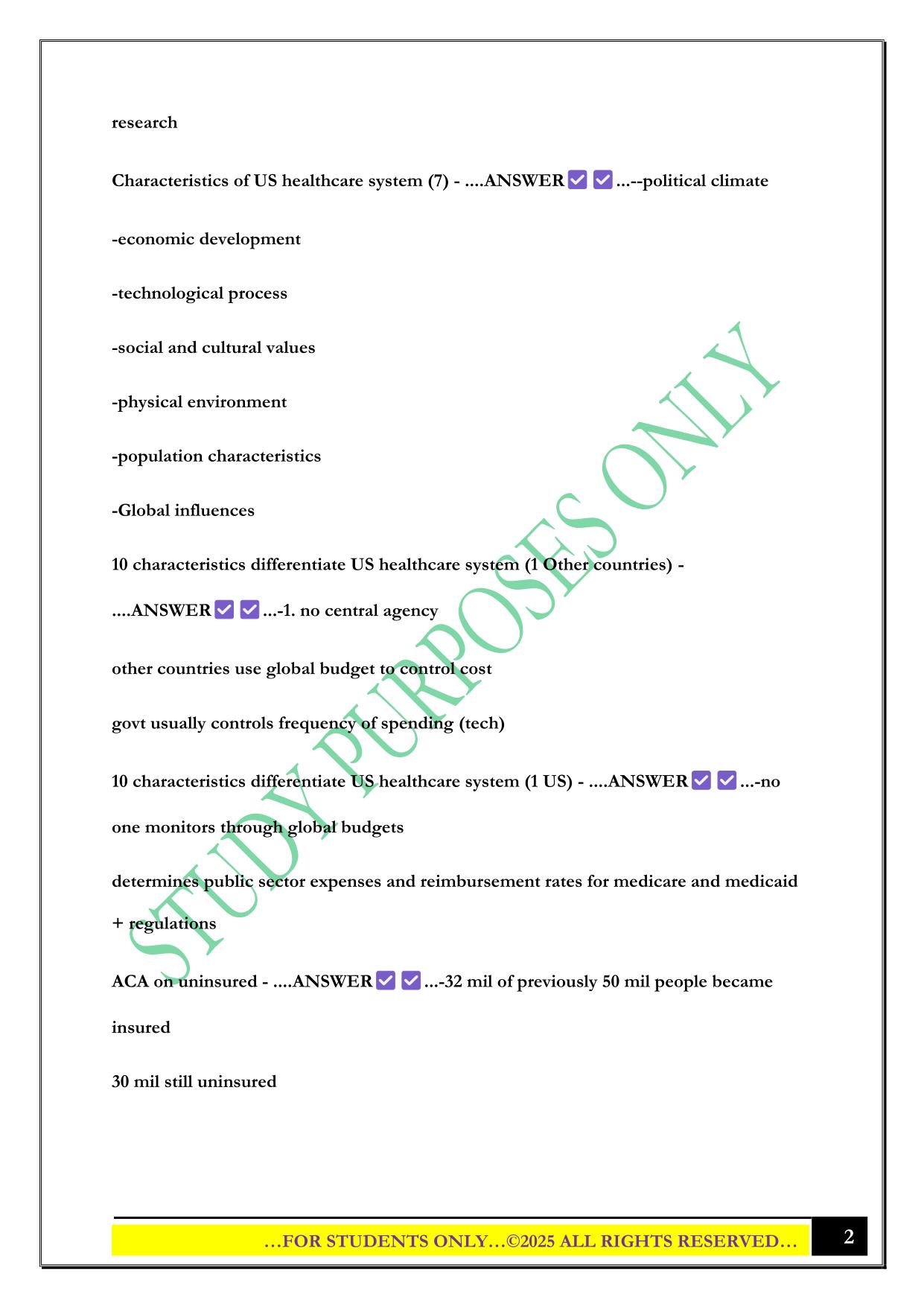 Chapter 1: Overview of the US healthcare system Exam 2025 Questions and Answers