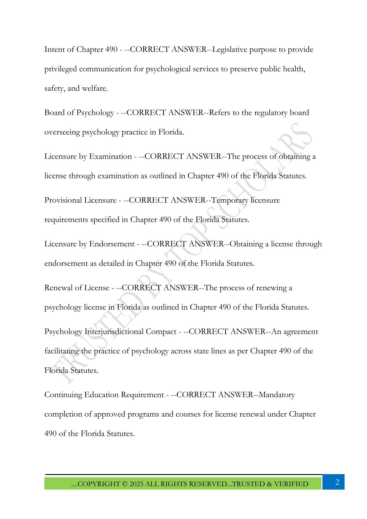 Florida Psychology Laws & Rules Exam 2025 Questions and Answers