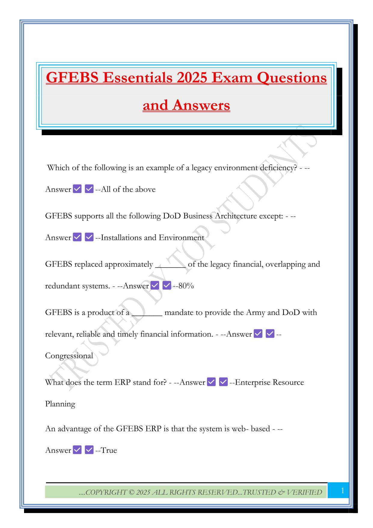 GFEBS Fall 2025 Bundled Exams Questions and Answers |100% Pass Verified and Updated