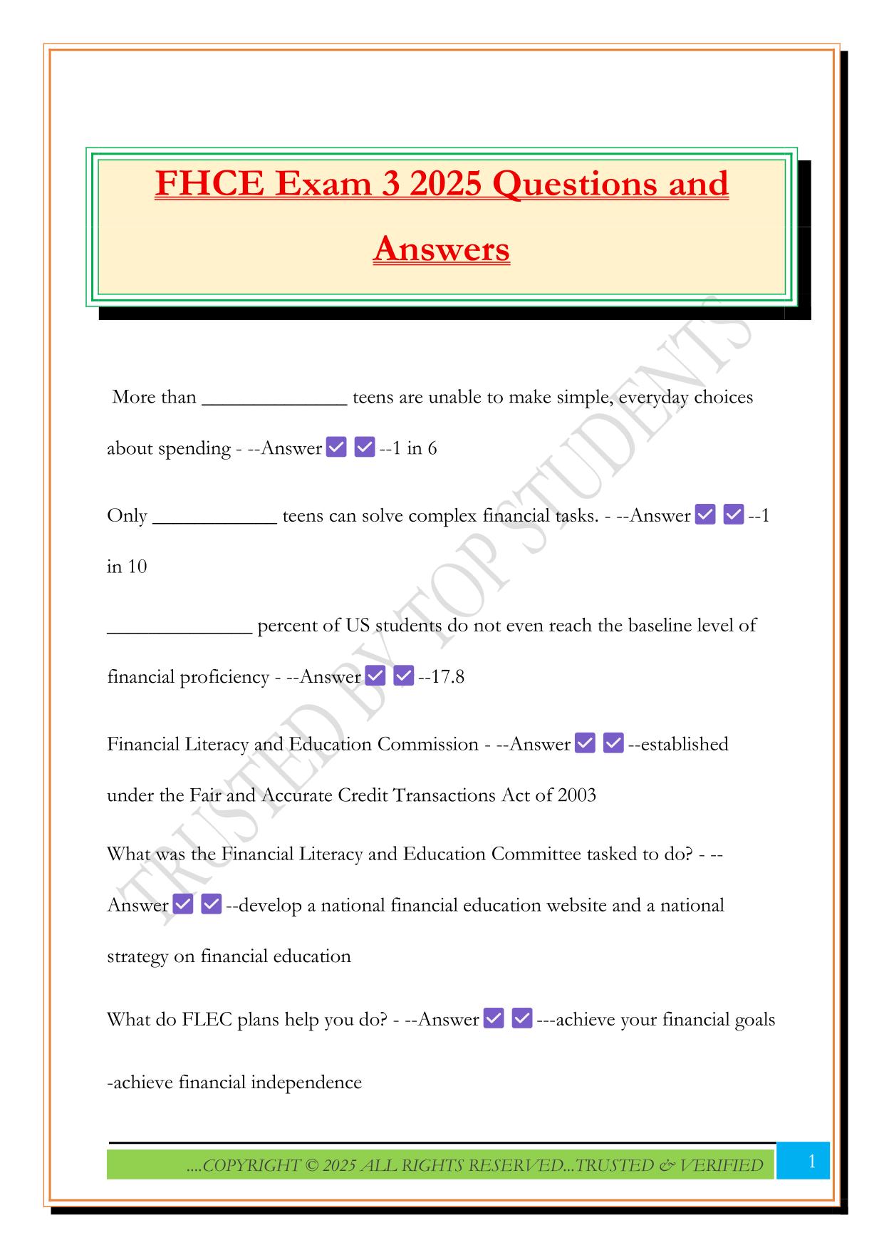 FHCE Exam 3 2025 Questions and Answers