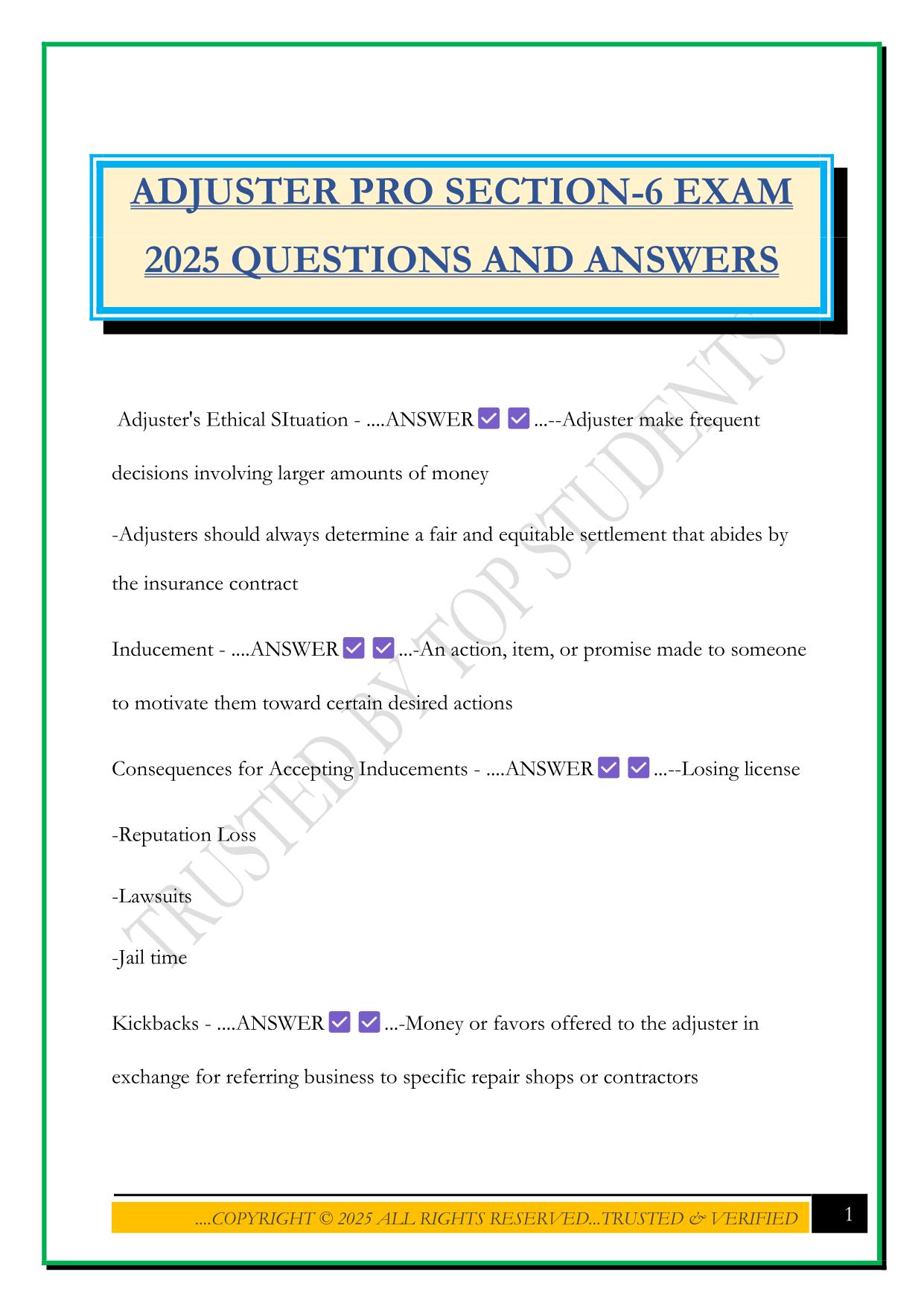ADJUSTER PRO SECTION-6 EXAM 2025 QUESTIONS AND ANSWERS