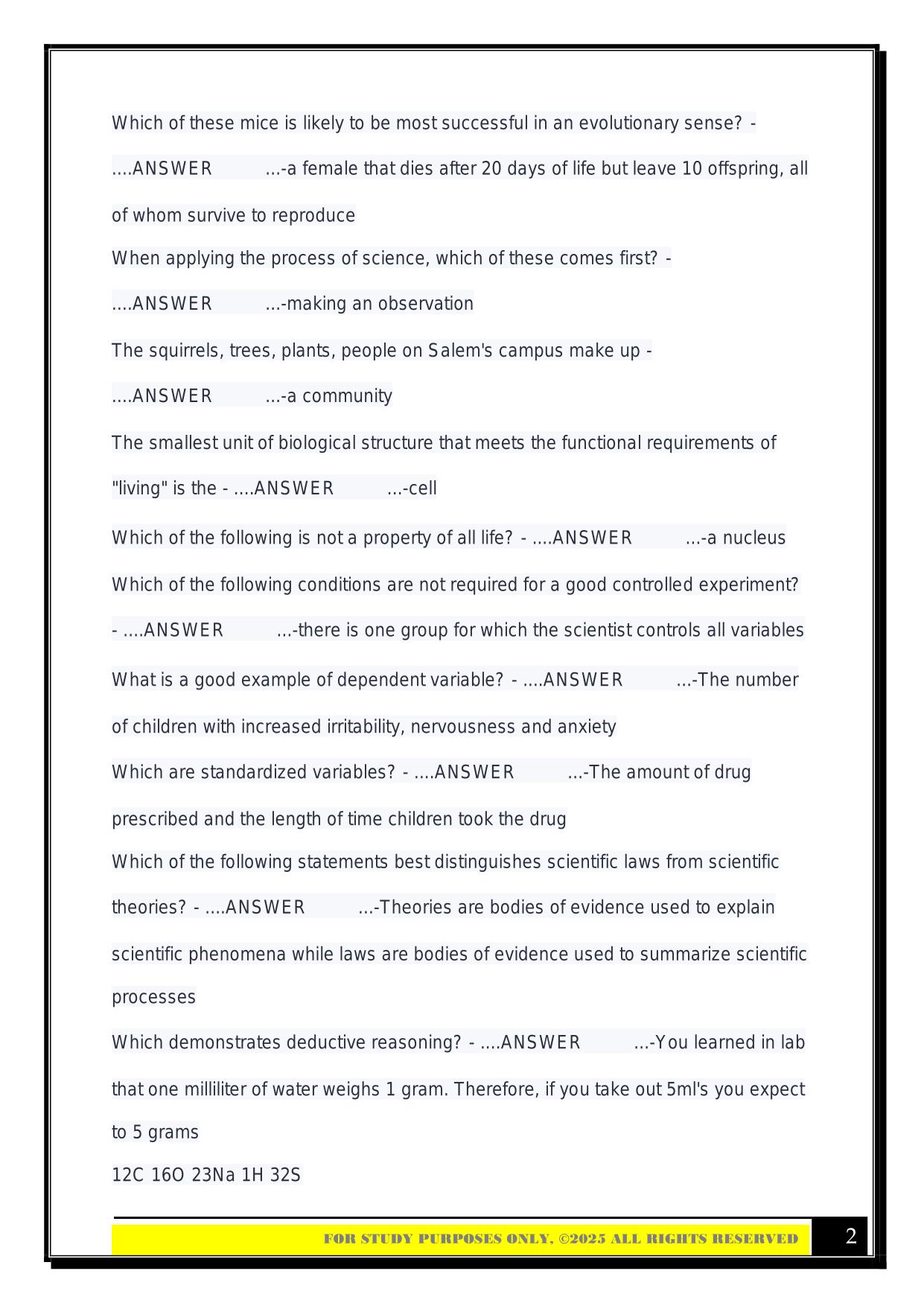 Bio 100 Final Exam Review 2025 Questions and Answers