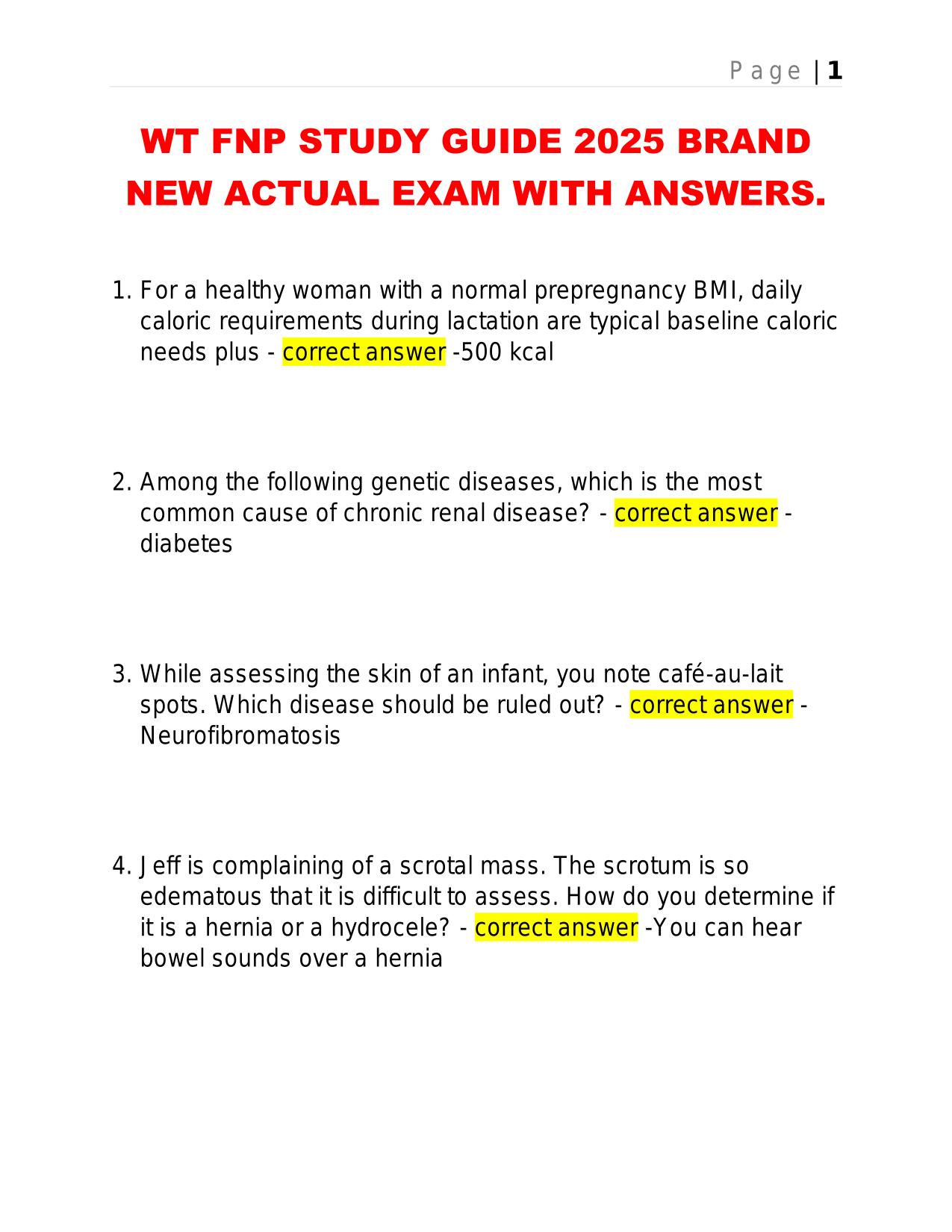 WT FNP STUDY GUIDE 2025 BRAND NEW ACTUAL EXAM WITH ANSWERS.