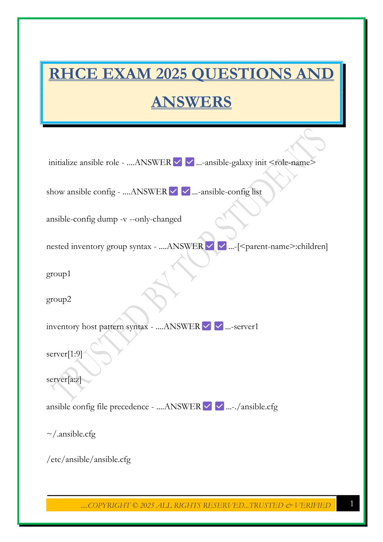 RHCE EXAM 2025 QUESTIONS AND ANSWERS