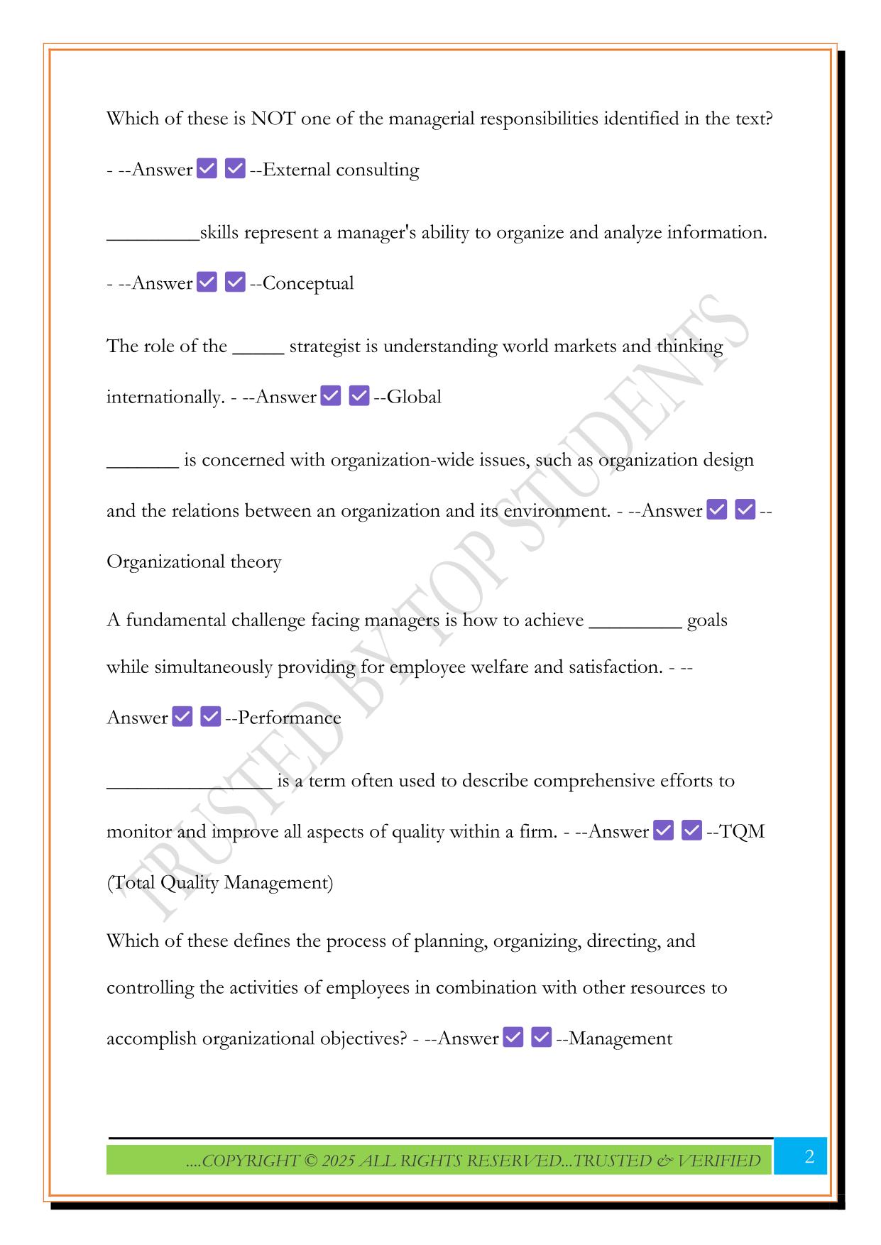 MGMT 311 Quizzes 2025 Questions and Answers