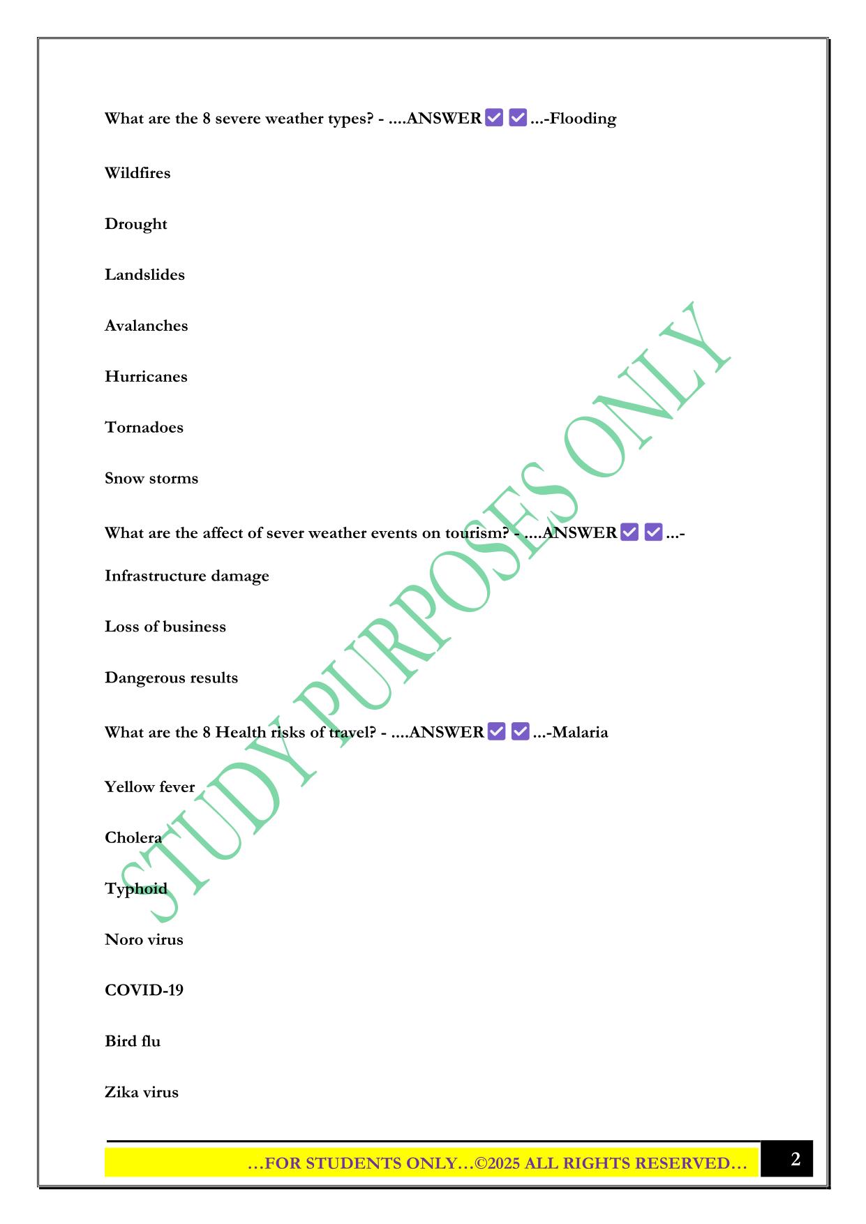 Travel and Tourism Component 3 Exam 2025 Questions and Answers