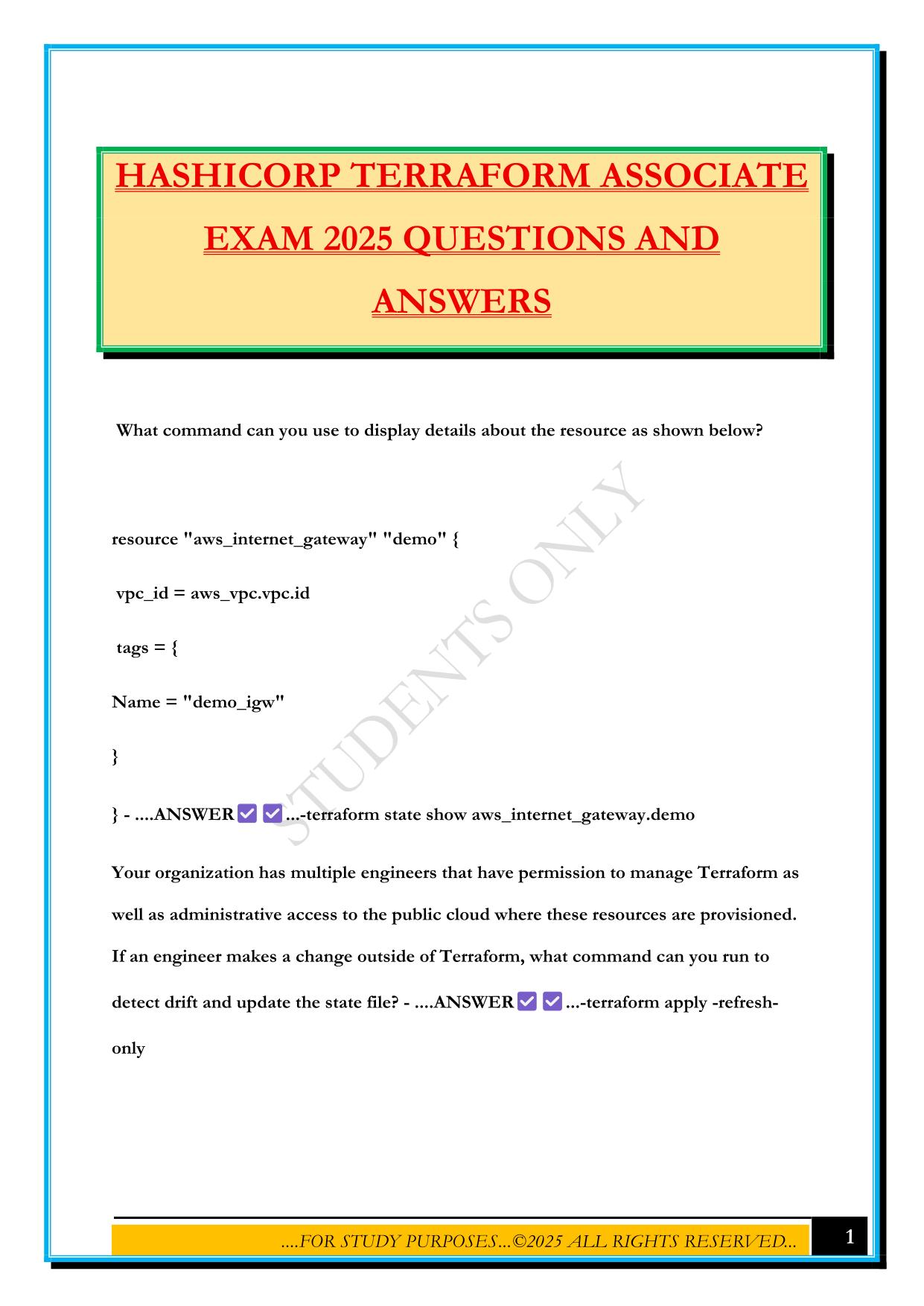 HASHICORP TERRAFORM ASSOCIATE EXAM 2025 QUESTIONS AND ANSWERS