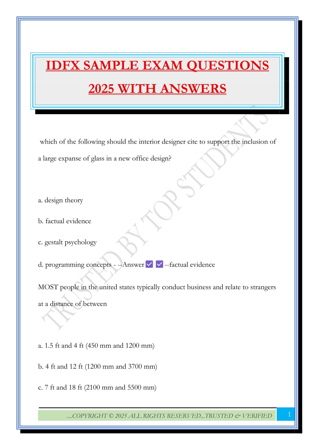 IDFX SAMPLE EXAM QUESTIONS 2025 WITH ANSWERS