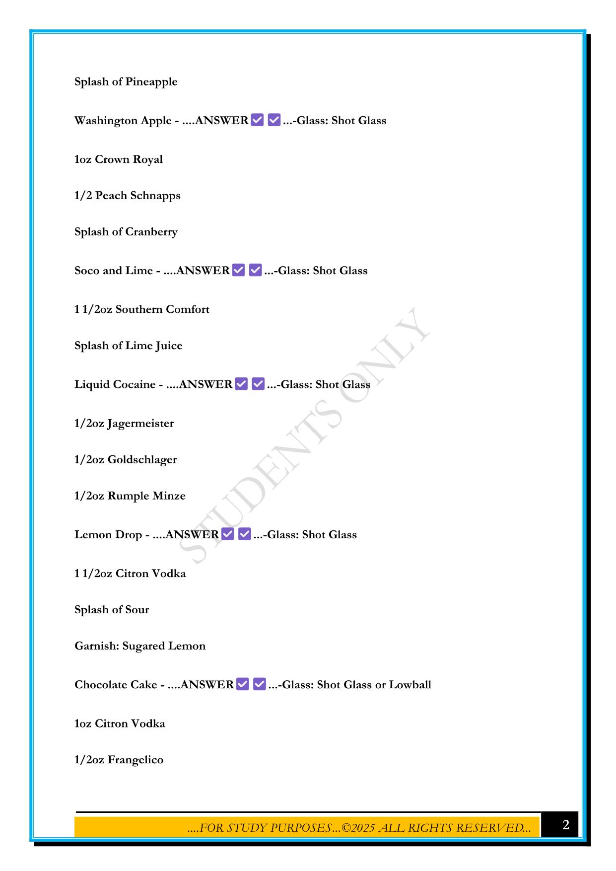 ELITE BARTENDING EXAM 2025 QUESTIONS AND ANSWERS