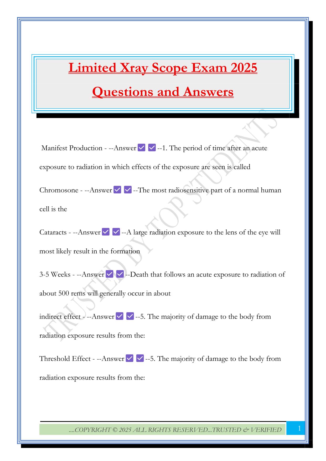 Limited Xray Scope Exam 2025 Questions and Answers