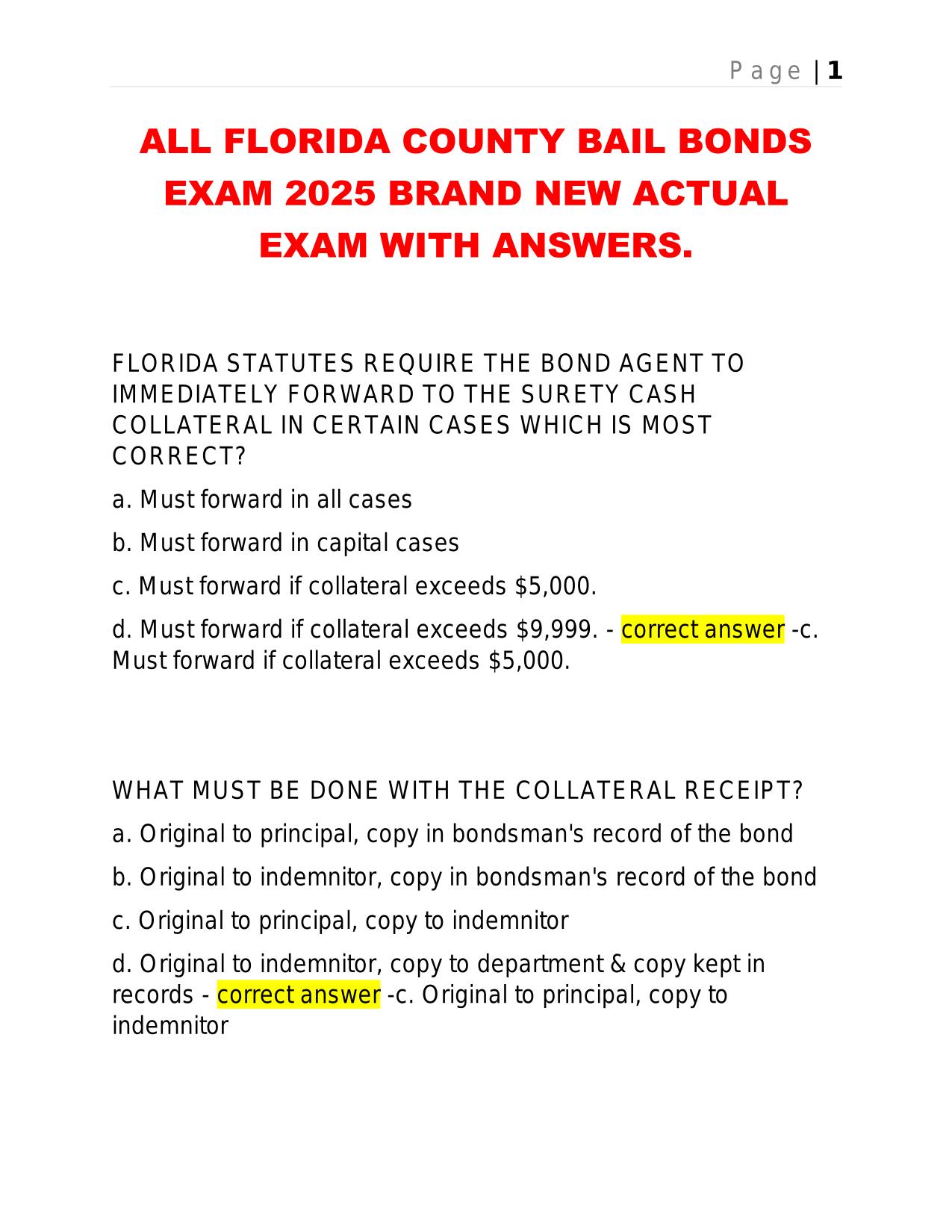 ALL FLORIDA COUNTY BAIL BONDS EXAM 2025 BRAND NEW ACTUAL EXAM WITH ANSWERS.