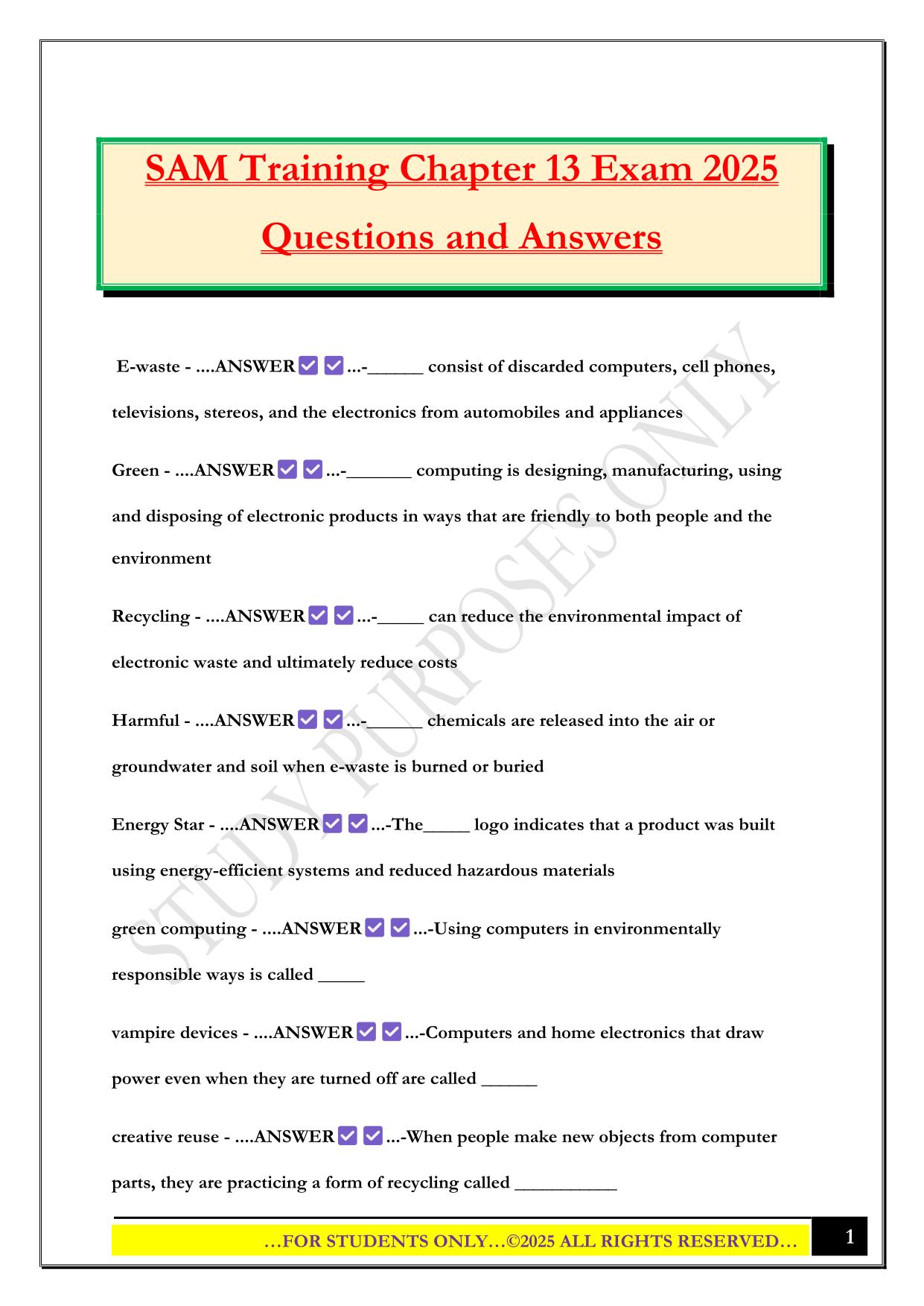 SAM Training Chapter 13 Exam 2025 Questions and Answers