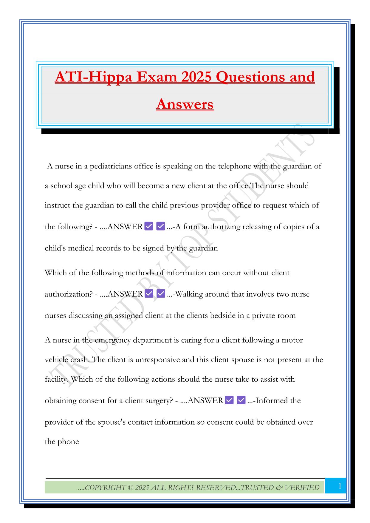 ATI HIPAA Fall 2025 Bundled Exams Questions and Answers |100% Pass |Verified and Updated