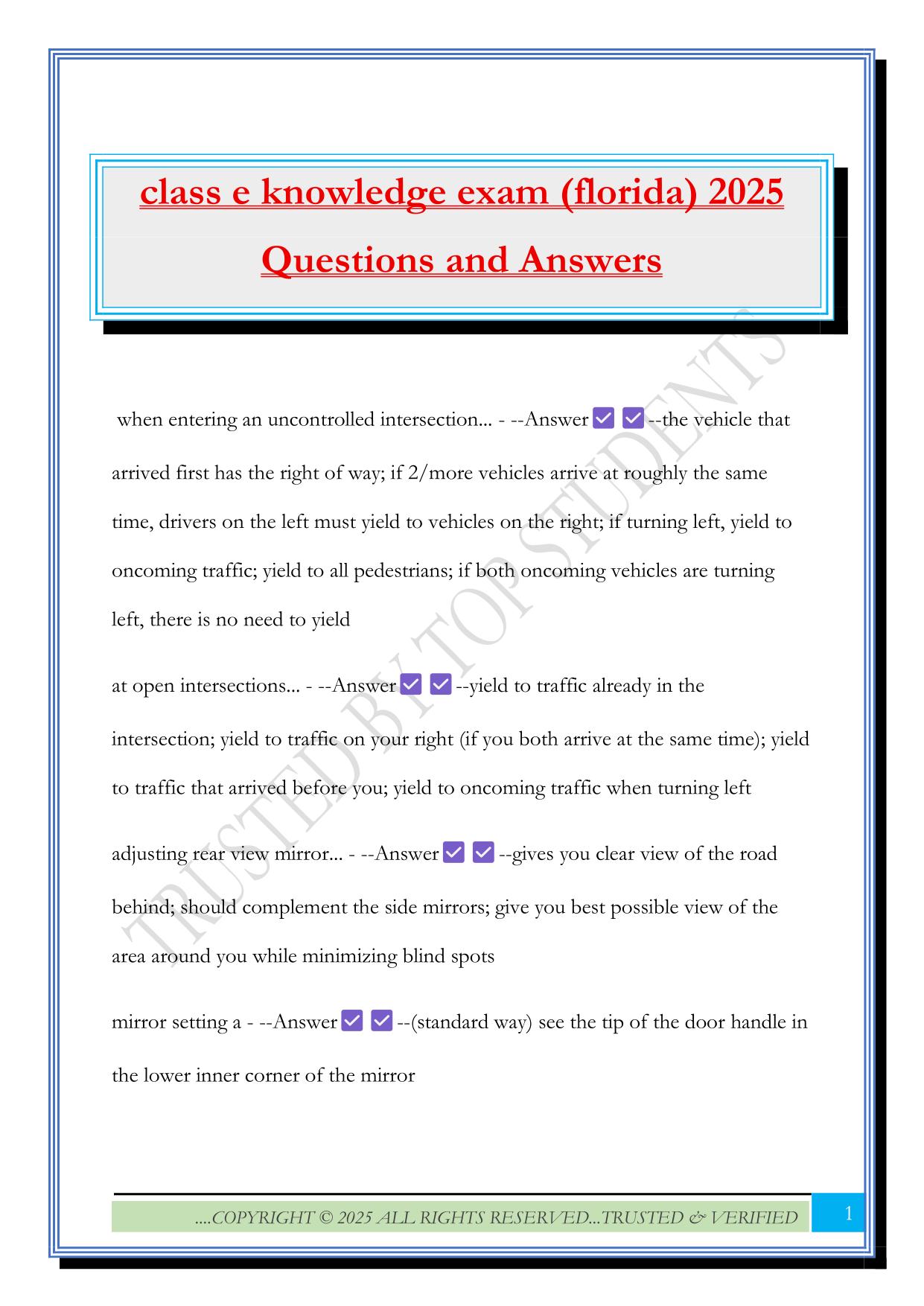 class e knowledge exam (florida) 2025 Questions and Answers