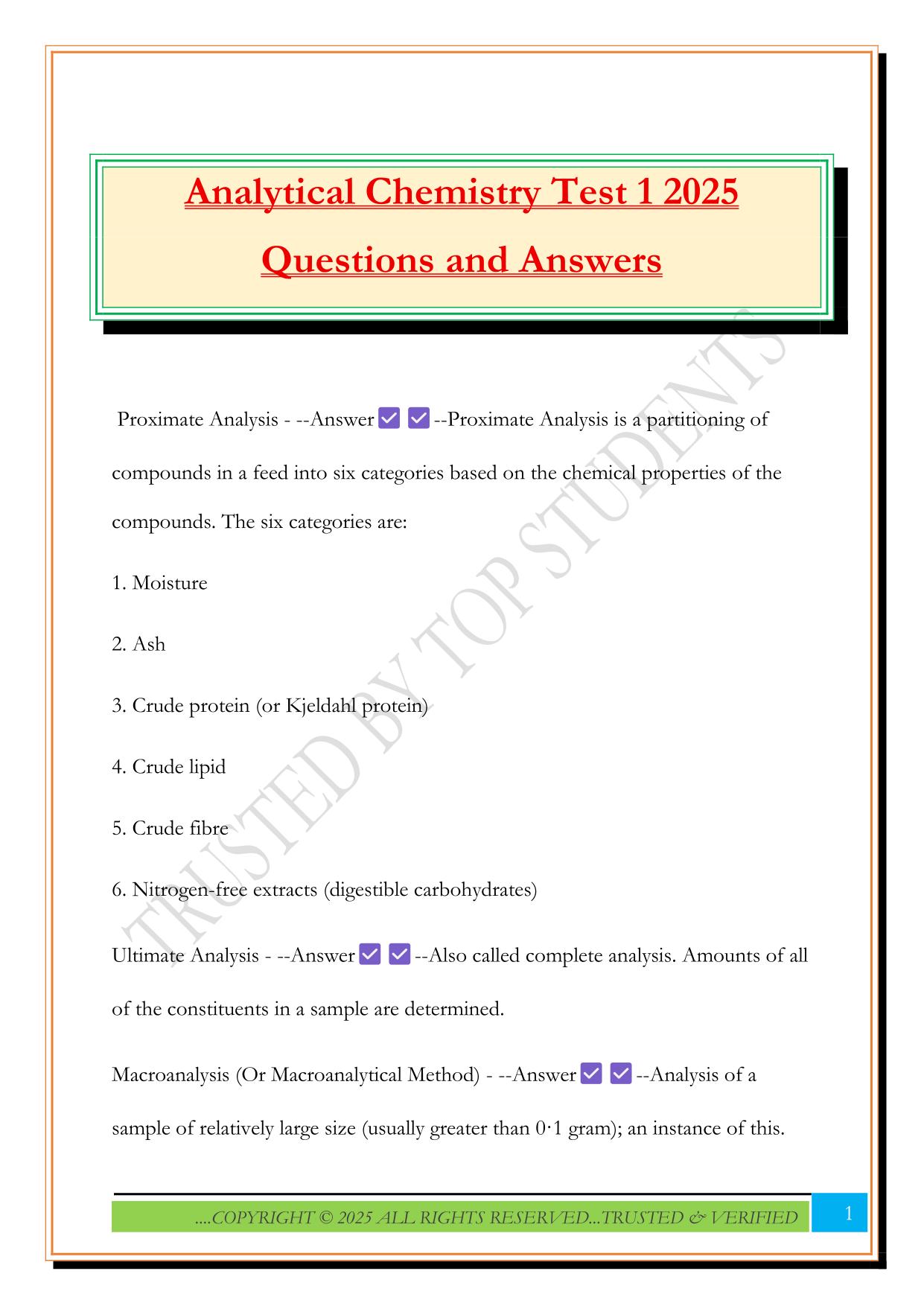 Analytical Chemistry Test 1 2025 Questions and Answers