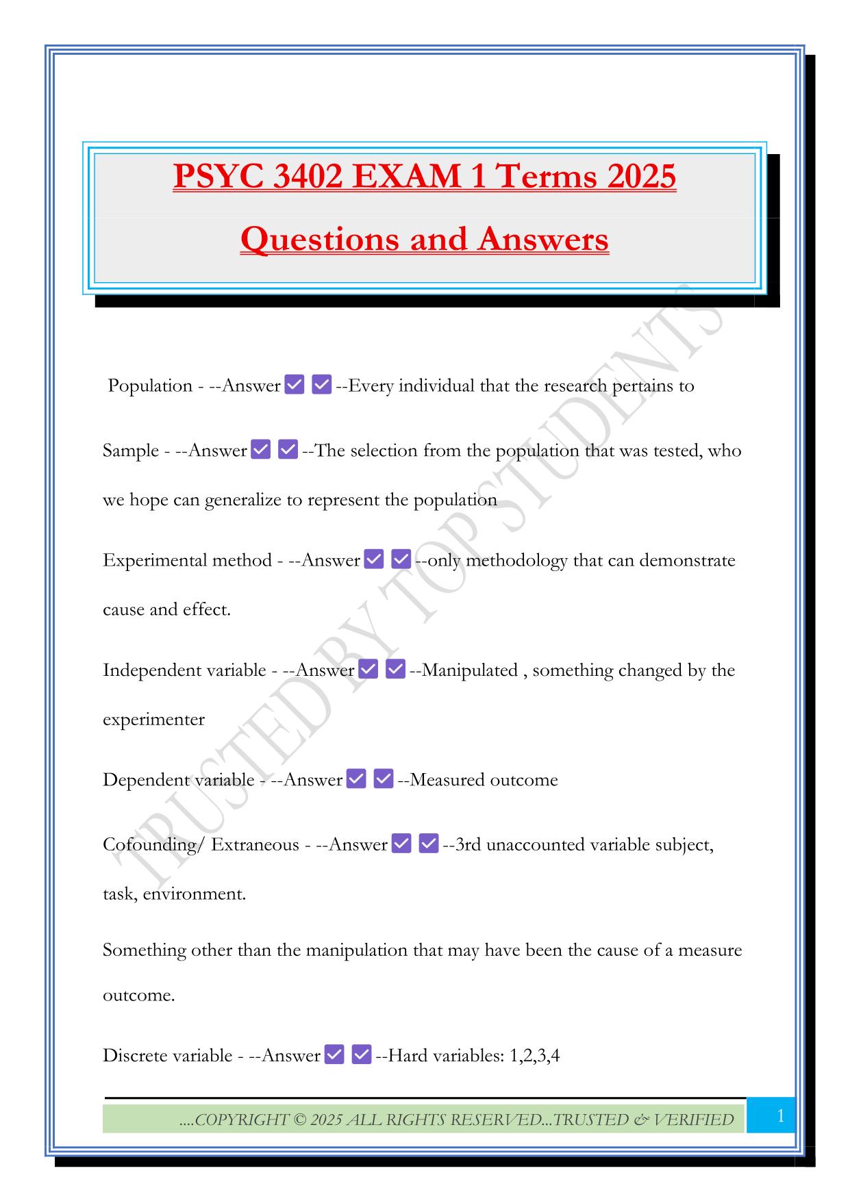 PSYC 3402 Fall 2025 Bundled Exams Questions and Answers |100% Pass Verified and Updated