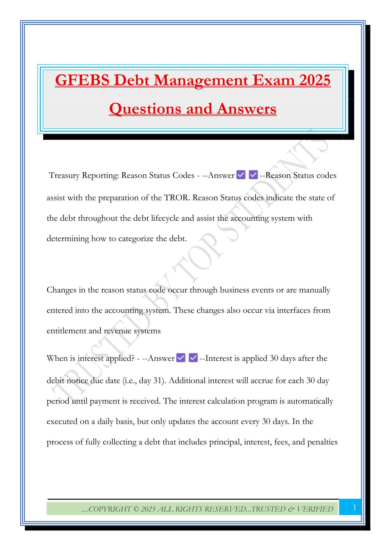 GFEBS Debt Management Exam 2025 Questions and Answers