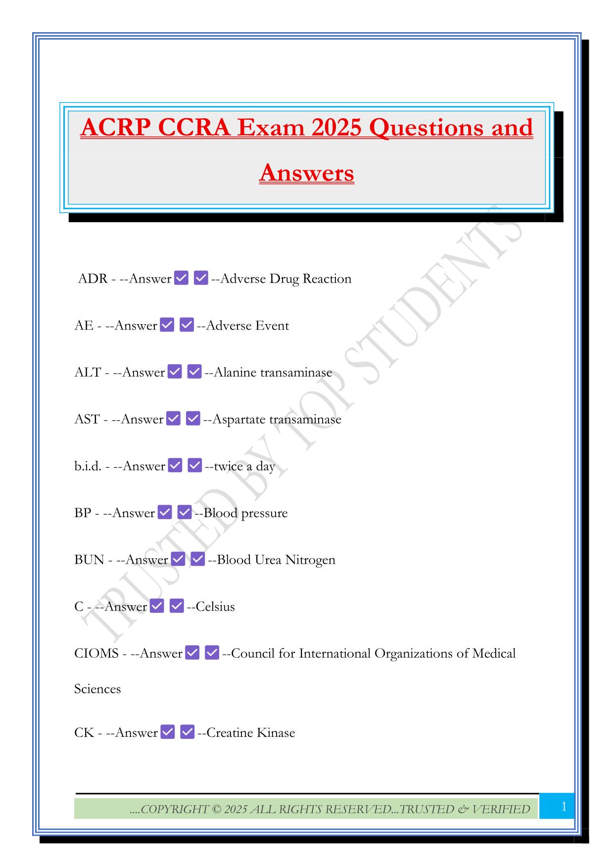 ACRP CCRA Exam 2025 Questions and Answers