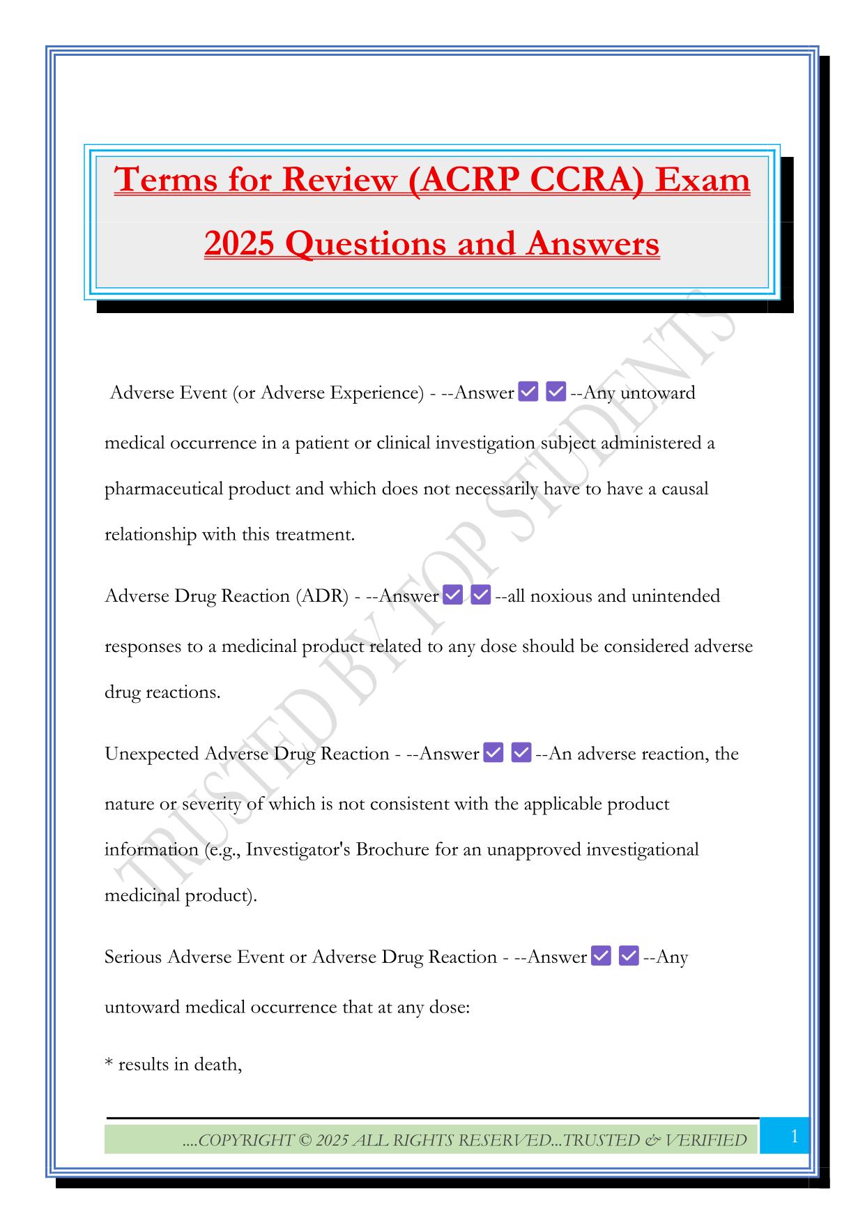 Terms for Review (ACRP CCRA) Exam 2025 Questions and Answers