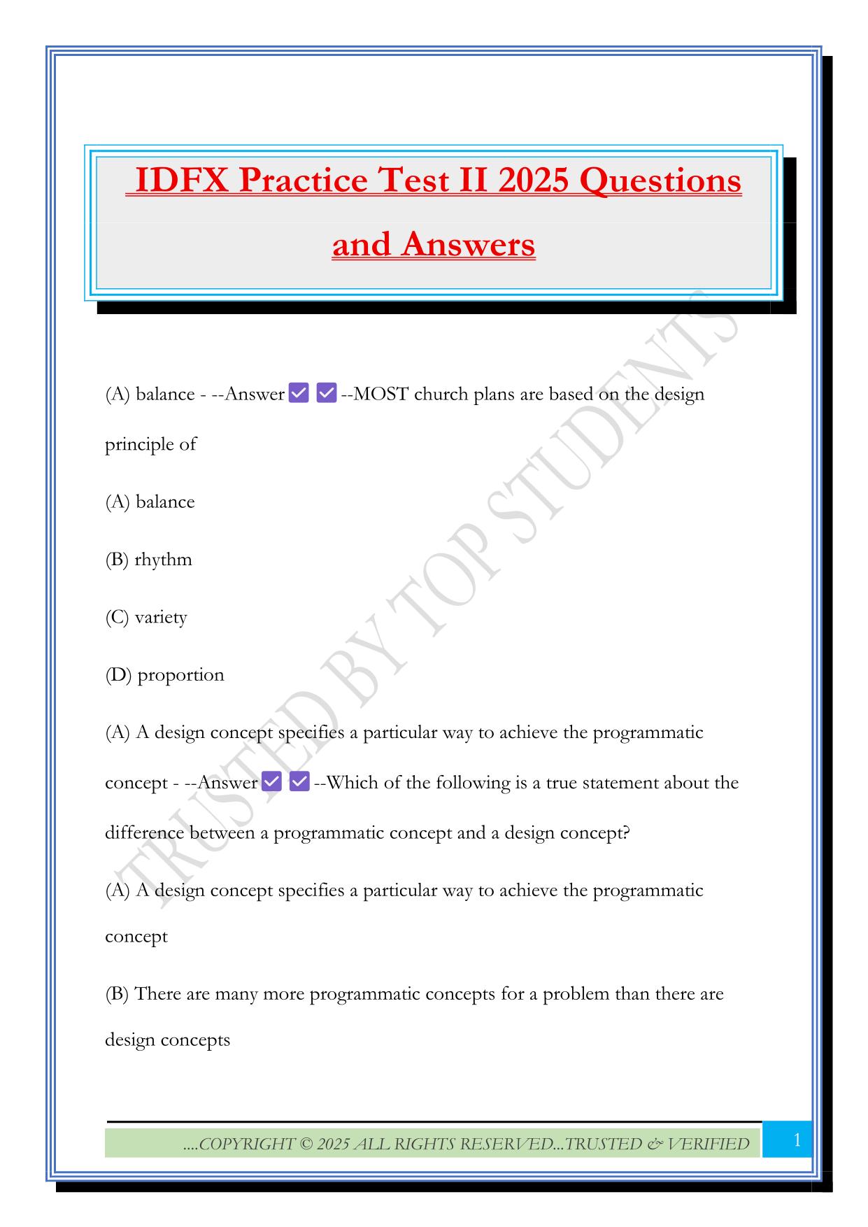 IDFX Practice Test II 2025 Questions and Answers