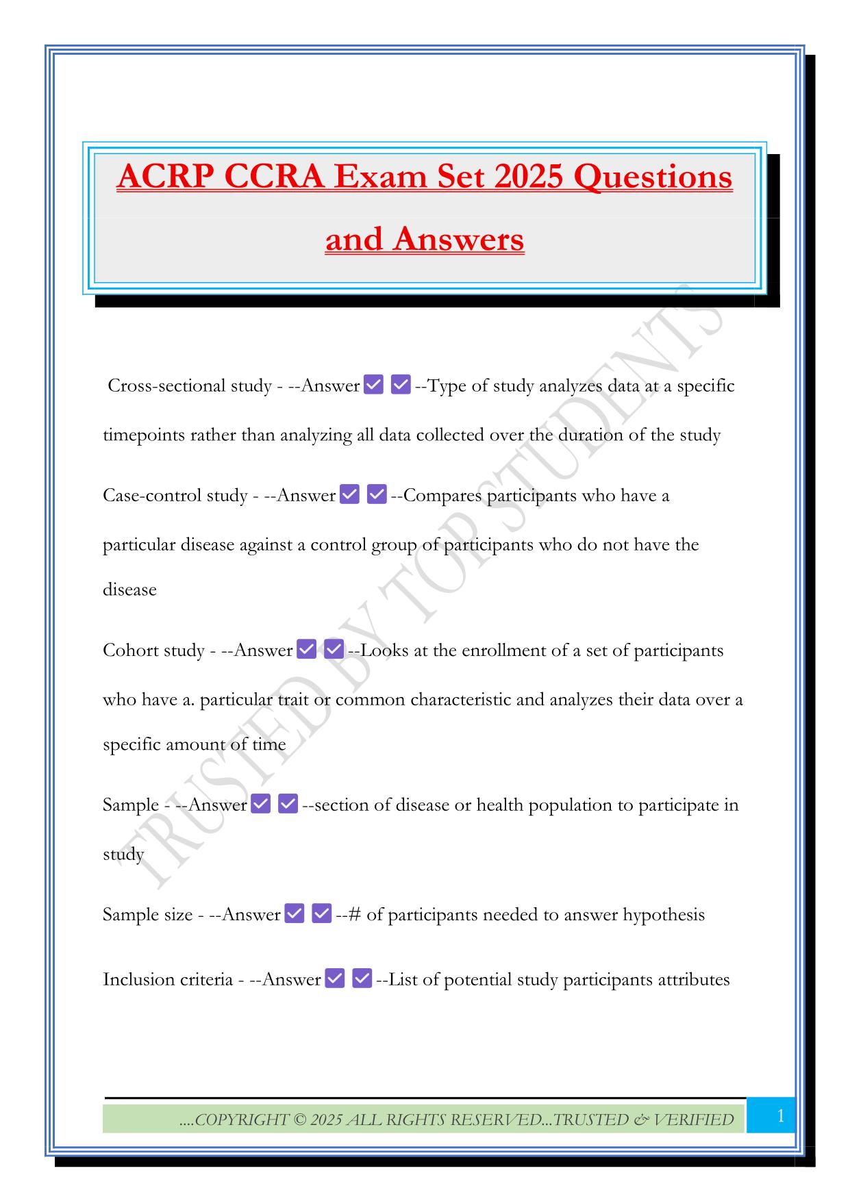 ACRP CCRA Exam Set 2025 Questions and Answers