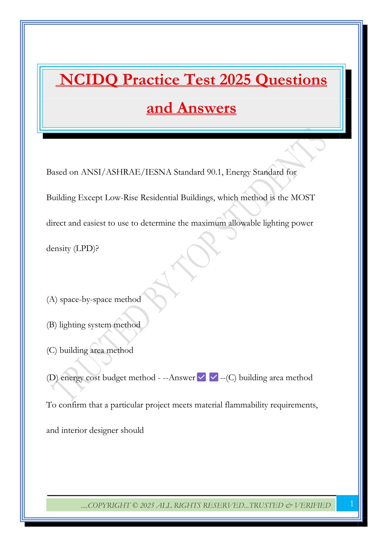 NCIDQ Practice Test 2025 Questions and Answers