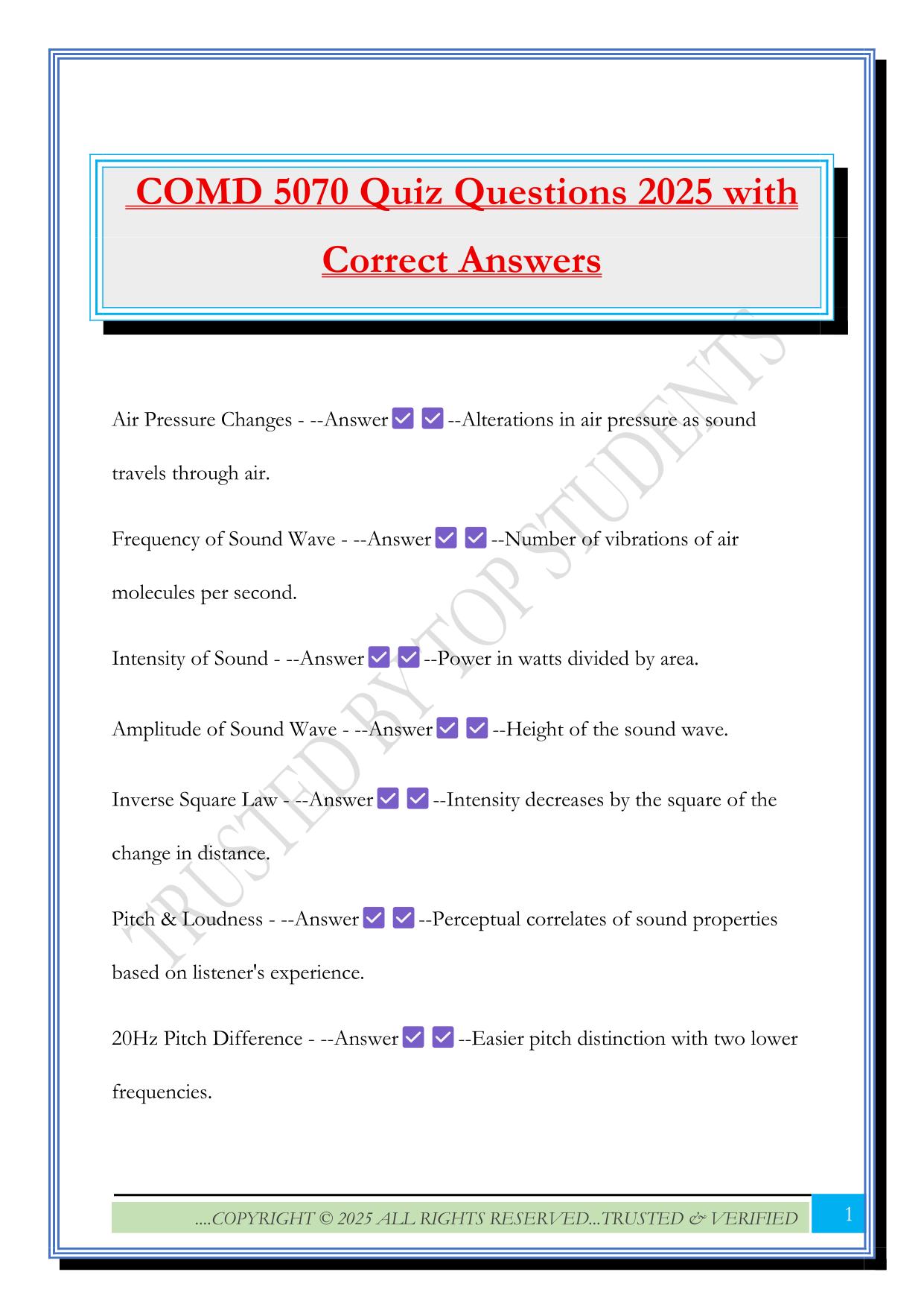 COMD 5070 Quiz Questions 2025 with Correct Answers