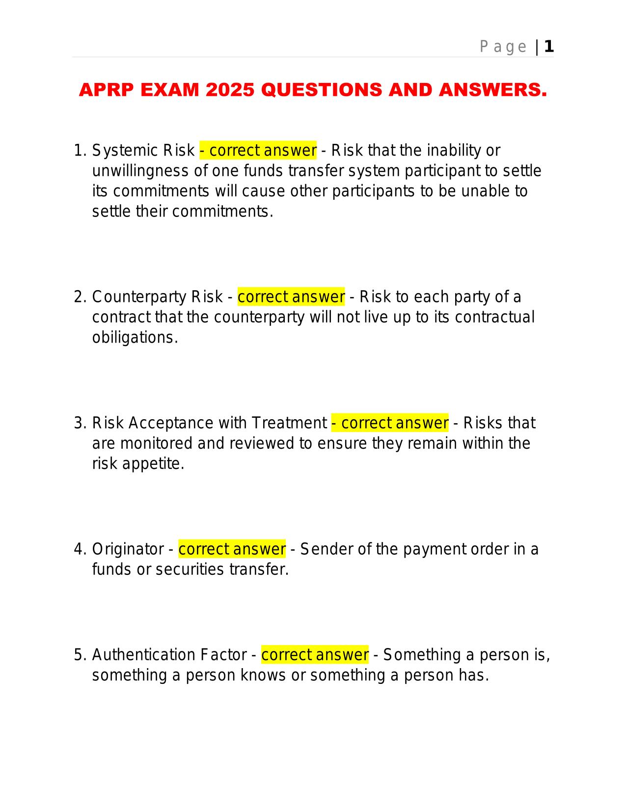 APRP EXAM 2025 QUESTIONS AND ANSWERS.