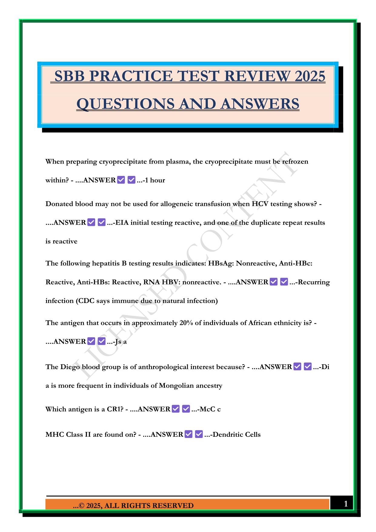 SBB PRACTICE TEST REVIEW 2025 QUESTIONS AND ANSWERS
