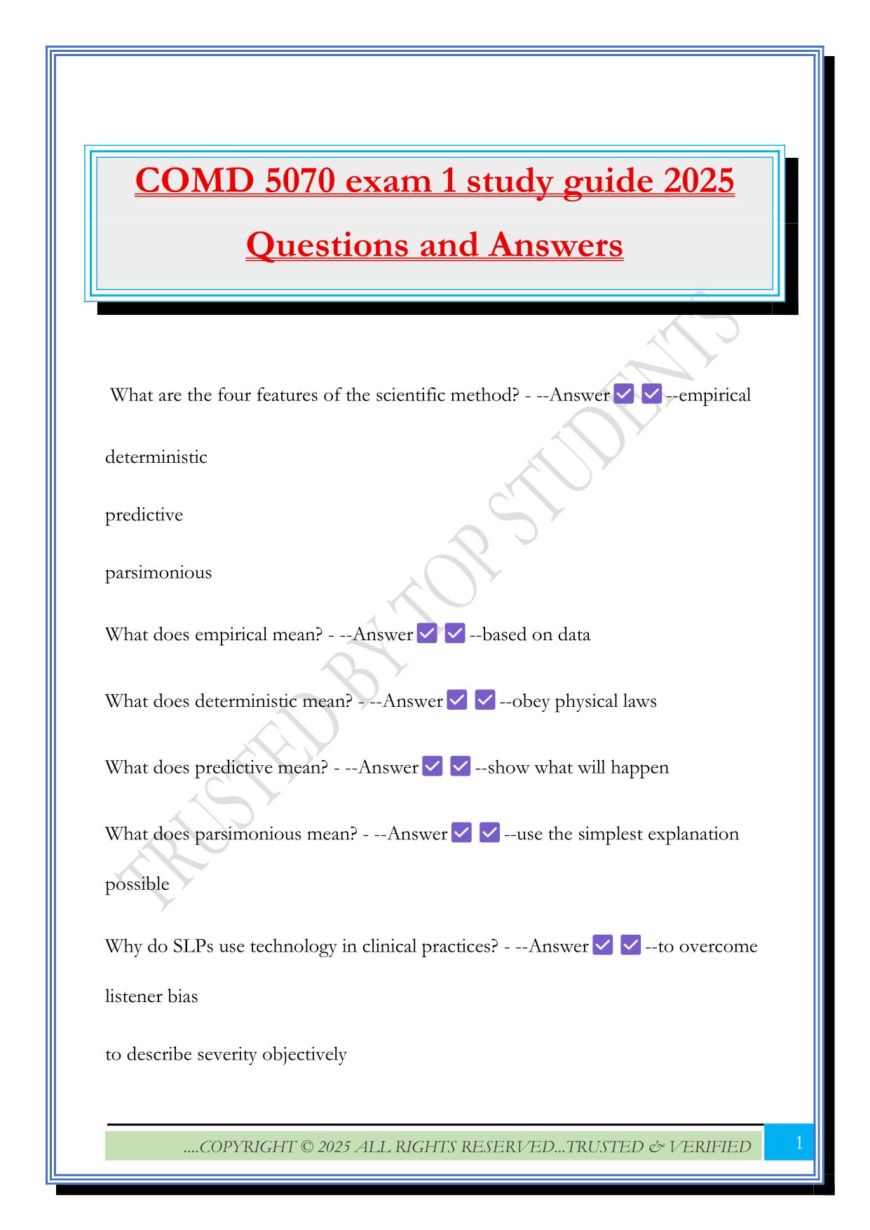 COMD 5070 exam 1 study guide 2025 Questions and Answers